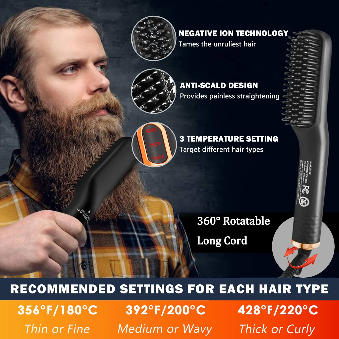 Beard Straightener w/Beard Oil & Balm & Guide E-Book,Upgraded 3 in 1 Hair Straightener Brush Beard Straightening Comb,Unique Stocking Stuffers Gifts for Men Him Dad Husband Birthday Christmas Gifts - Image 4