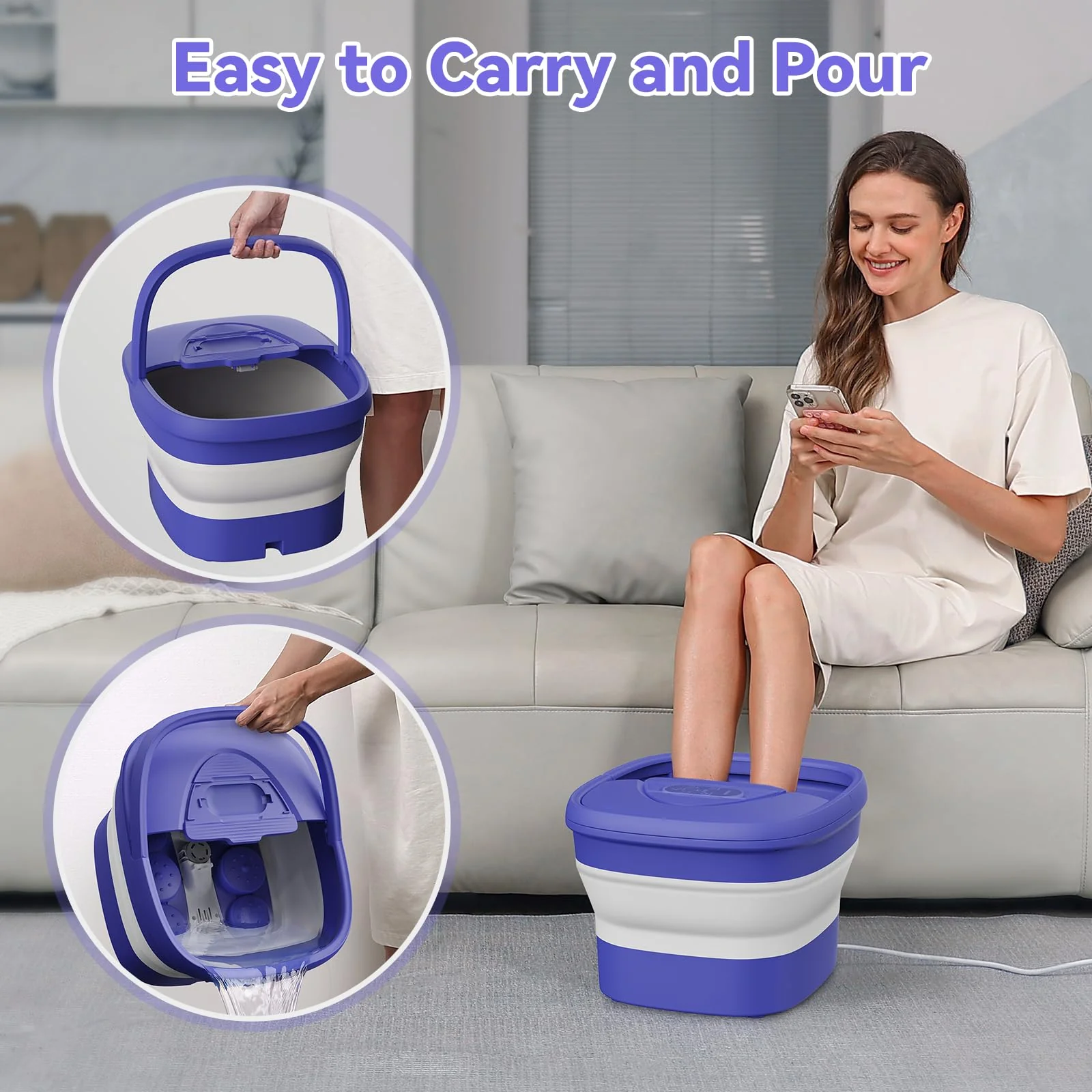 BEAUMOI Foot Spa Collapsible, Foot Bath Massager with Heat, Remote, Timer, and 24 Motorized Shiatsu Massage Balls, Foot Soaking Tub Supports Hot/Cold Water Soaking - Image 2