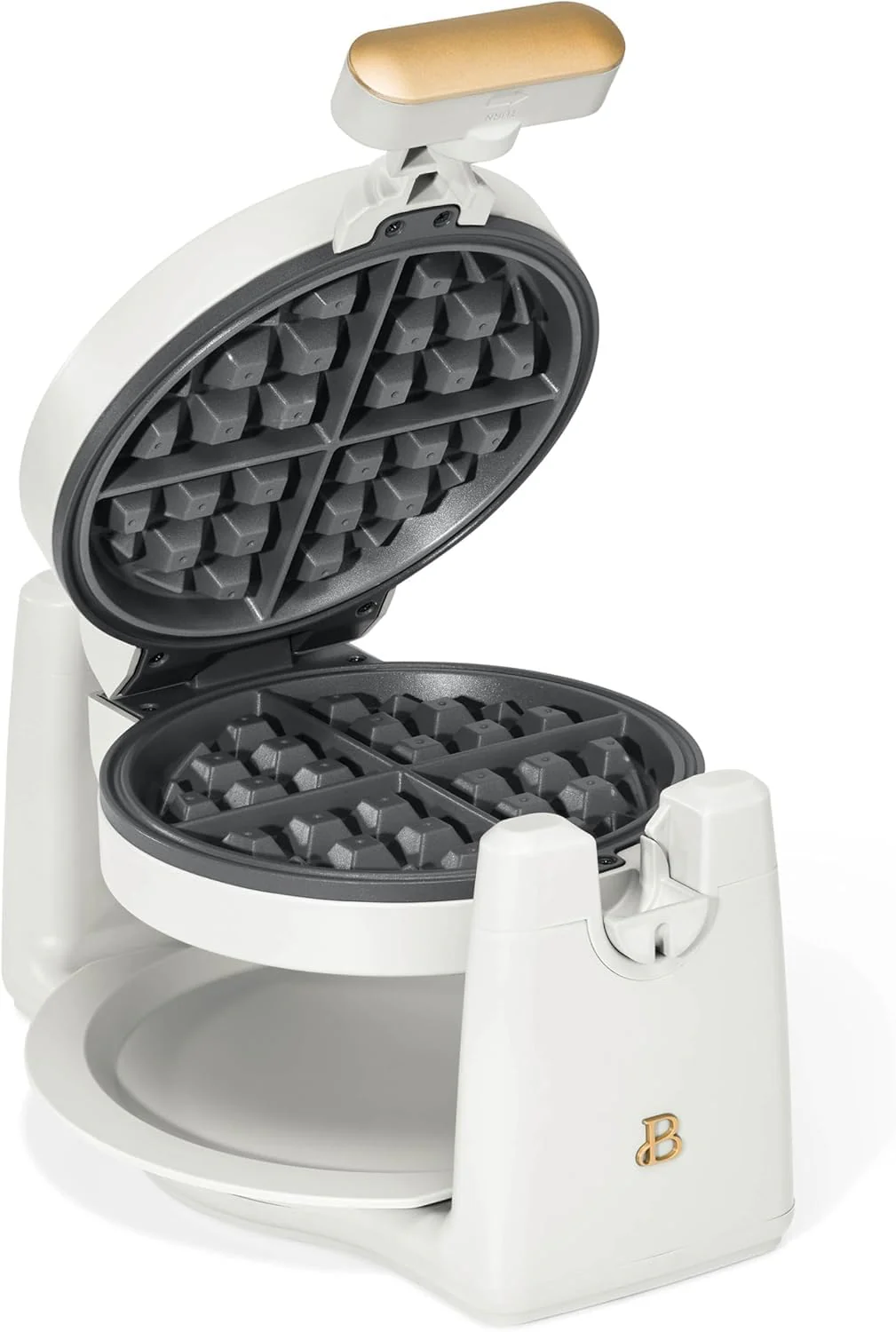 Beautiful Rotating Belgian Waffle Maker, White Icing by Drew Barrymore Makes 1-Inch Thick Waffles, Stainless Steel (White Icing) - Image 2