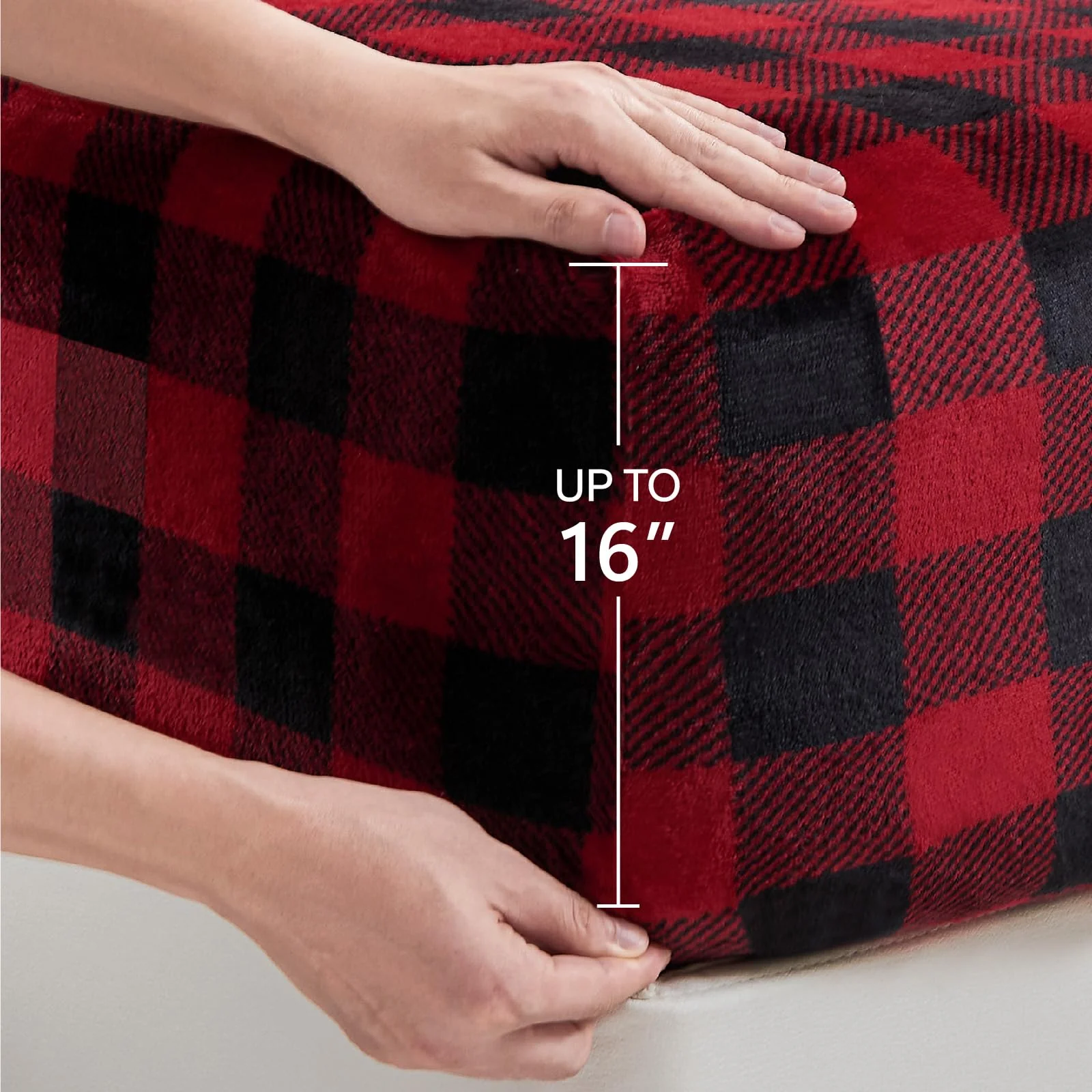 BEDELITE Flannel Sheets Queen Size Bed Set, Luxury Red and Black Plaid Christmas Bedding Set, Super Soft & Warm Fuzzy Fleece Sheets 4 Piece(Include Fitted Sheet, Flat Sheet, 2 Pillowcases) - Image 8