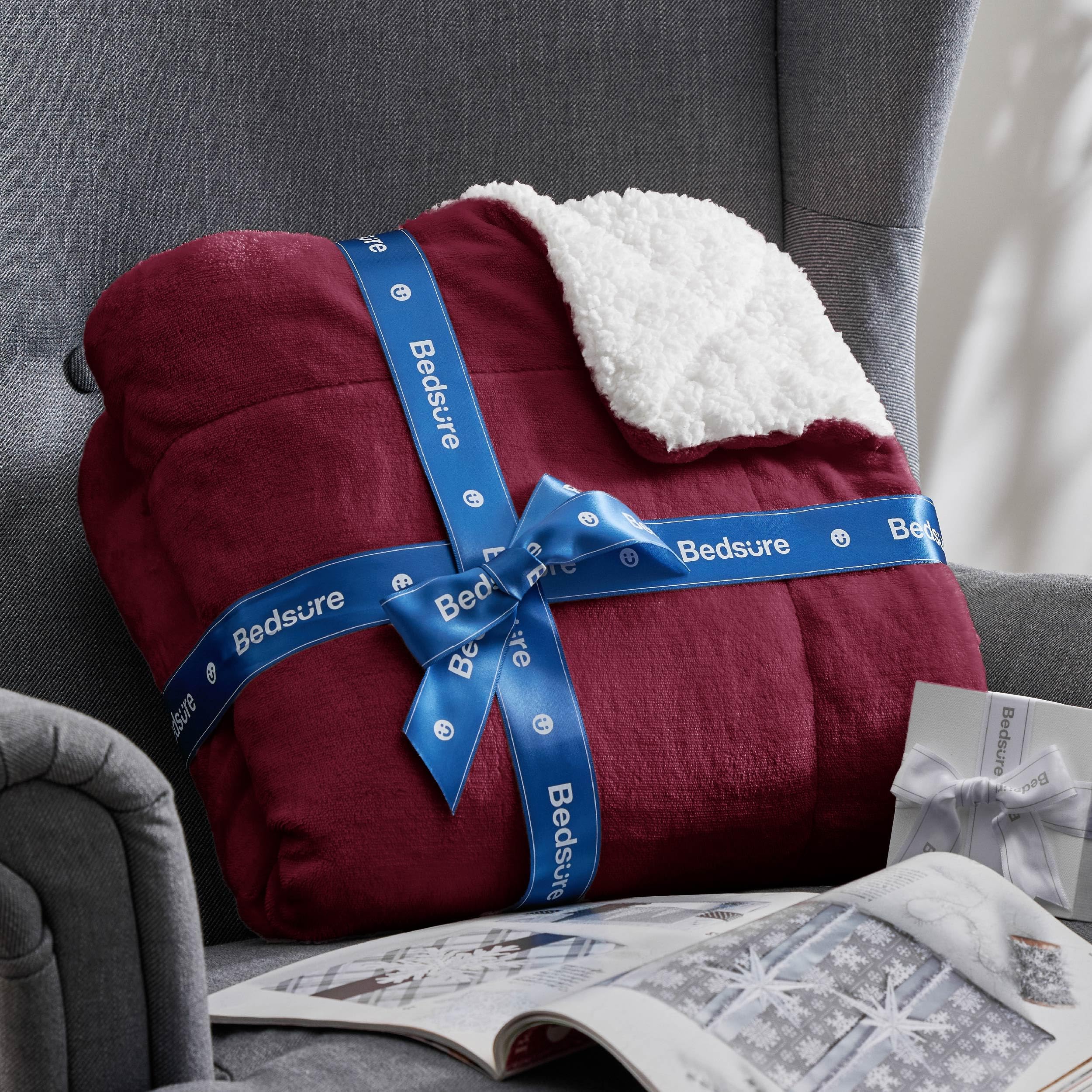 Bedsure GentleSoft Sherpa Fleece Throw Blanket Twin Size for Couch - Thick and Warm, Soft Fuzzy Plush Twin Christmas Blanket for Winter, Burgundy, 60x80 Inches - Image 2