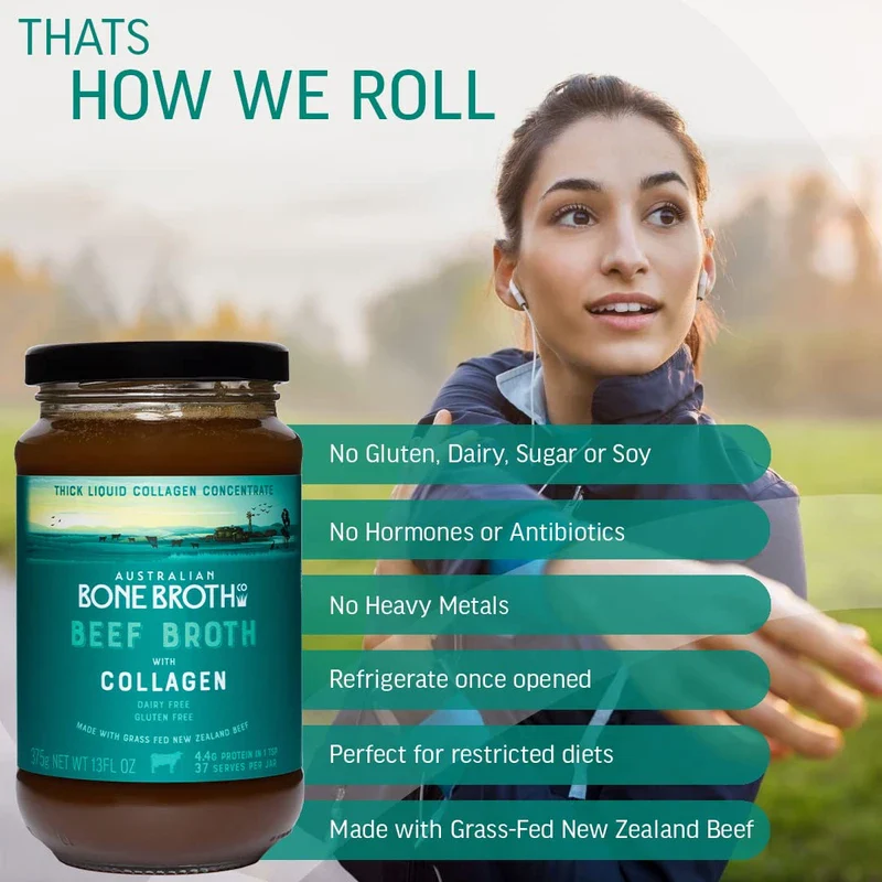 Beef Broth with Collagen Concentrate - Instant bone broth beverage boosted with grass-fed collagen. Halal Broth. Gluten Free, Preservative Free No spices or herbs. Halal Certified 375 gram Jar - Image 5