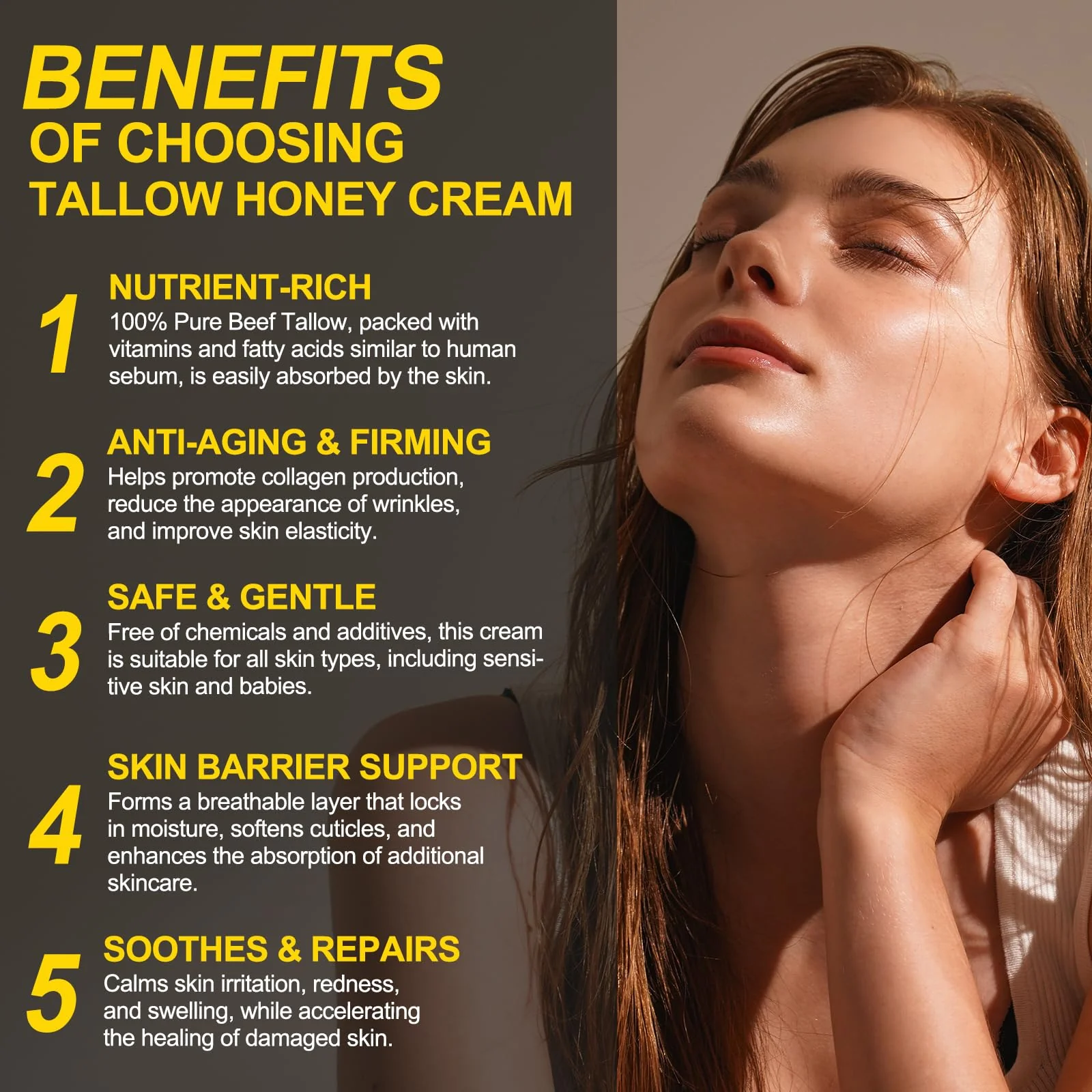 Beef Tallow for Skin, Tallow and Honey Balm for Face - 100% Organic Grass-Fed Beef Tallow & Raw Wild Honey - Moisturizing Cream for Soft, Smooth Skin- Light Scent, Moisturizing Natural Formula, 4.2 Oz - Image 2