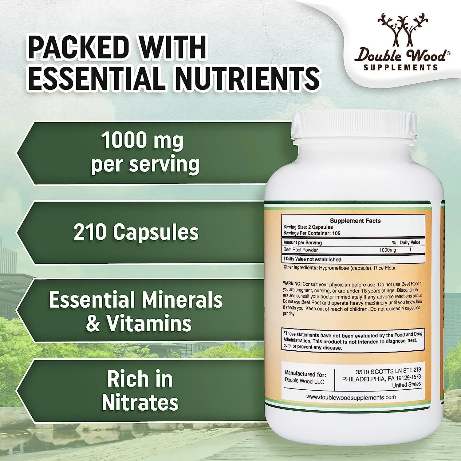Beet Root Powder Capsules (Organic and Vegan) (210 Count, 1,000mg Per Serving) - Super Food from Beets with High Nitrate for Overall Health Support by Double Wood - Image 6