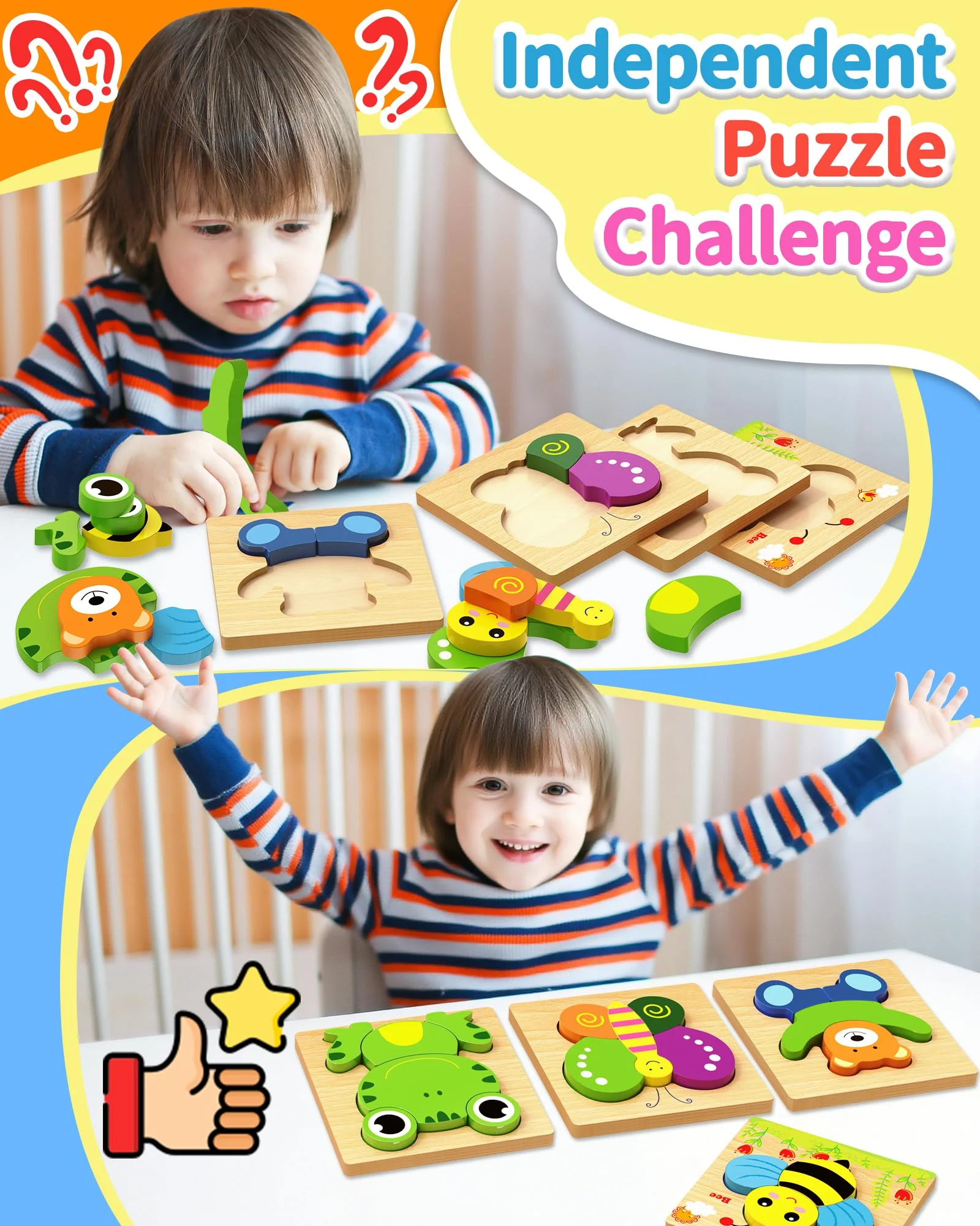 Bekayshad Wooden Puzzles Toddler Toys Gifts for 1 2 3 Year Old Boys Girls, 8 Pack Animal Jigsaw Puzzles Montessori Toys, Learning Educational Christmas Birthday Gifts for Girls Boys Ages 1-3 - Image 4