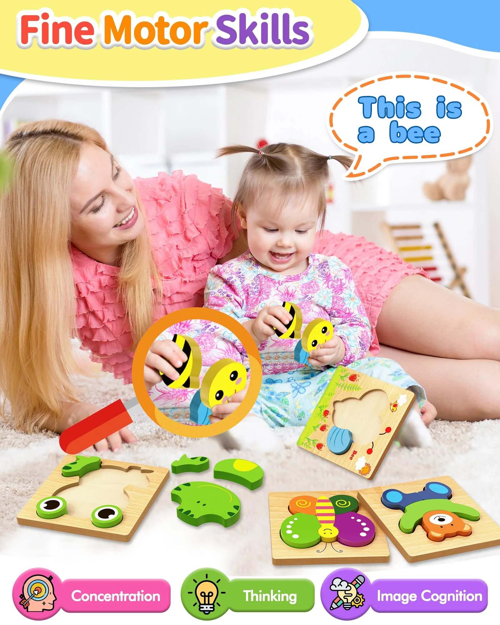 Bekayshad Wooden Puzzles Toddler Toys Gifts for 1 2 3 Year Old Boys Girls, 8 Pack Animal Jigsaw Puzzles Montessori Toys, Learning Educational Christmas Birthday Gifts for Girls Boys Ages 1-3 - Image 5