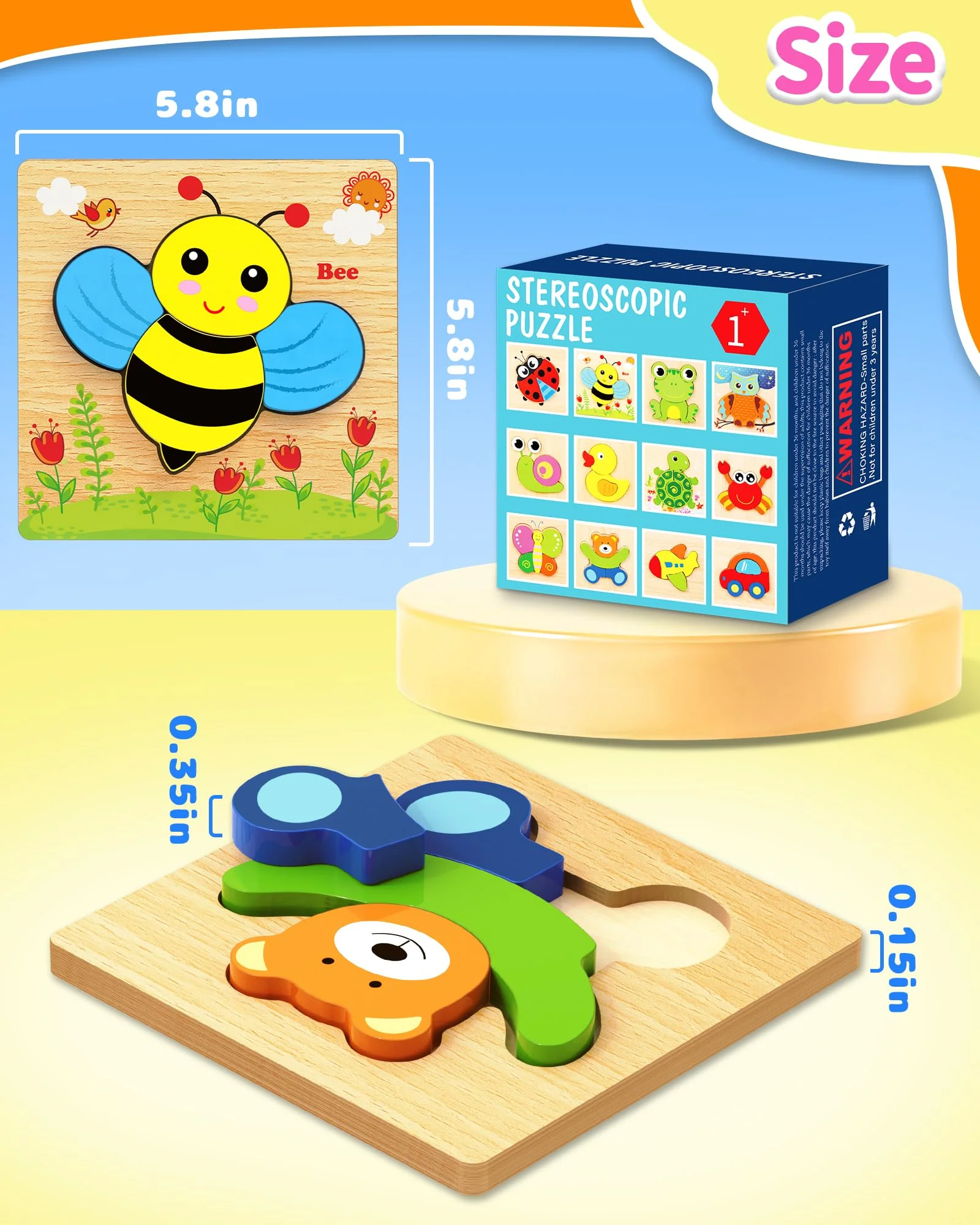 Bekayshad Wooden Puzzles Toddler Toys Gifts for 1 2 3 Year Old Boys Girls, 8 Pack Animal Jigsaw Puzzles Montessori Toys, Learning Educational Christmas Birthday Gifts for Girls Boys Ages 1-3 - Image 6