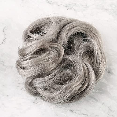 Bella Hair 100% Real Human Hair Piece, Messy Hair Bun Scrunchie for Women Wavy Curly Up-Do Hairpiece (#Silver Gray) - Image 8