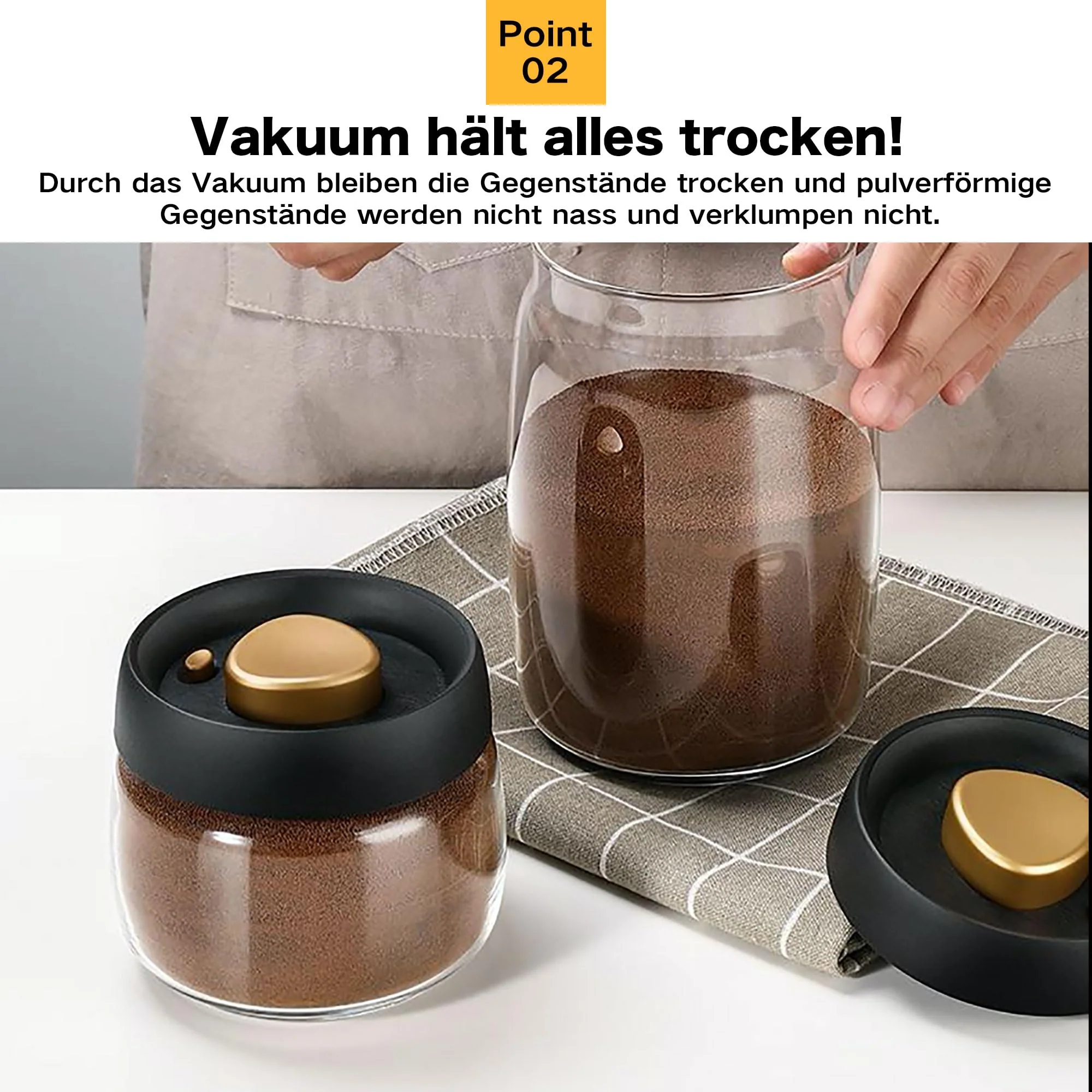 BelleLife Vorratsgläser mit Deckel Vakuumierbare Vorratsdose kaffeedose 850ml 550ml Küche luftdicht Aufbewahrungsgläser, Gewürz-Spülmaschinenfest, aus Verstärktem Borosilikatglas - Image 4