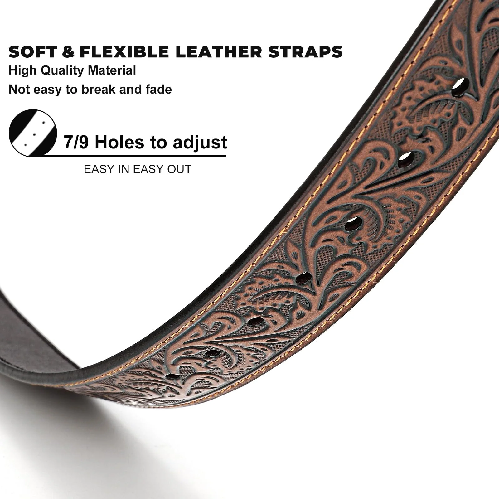 BELTROAD Western Leather Buckle Belt for Men Women Cowboy Cowgirl Leather Mens Belts for Jeans Embossed Men's Birthday Christmas Belts Gifts - Image 4