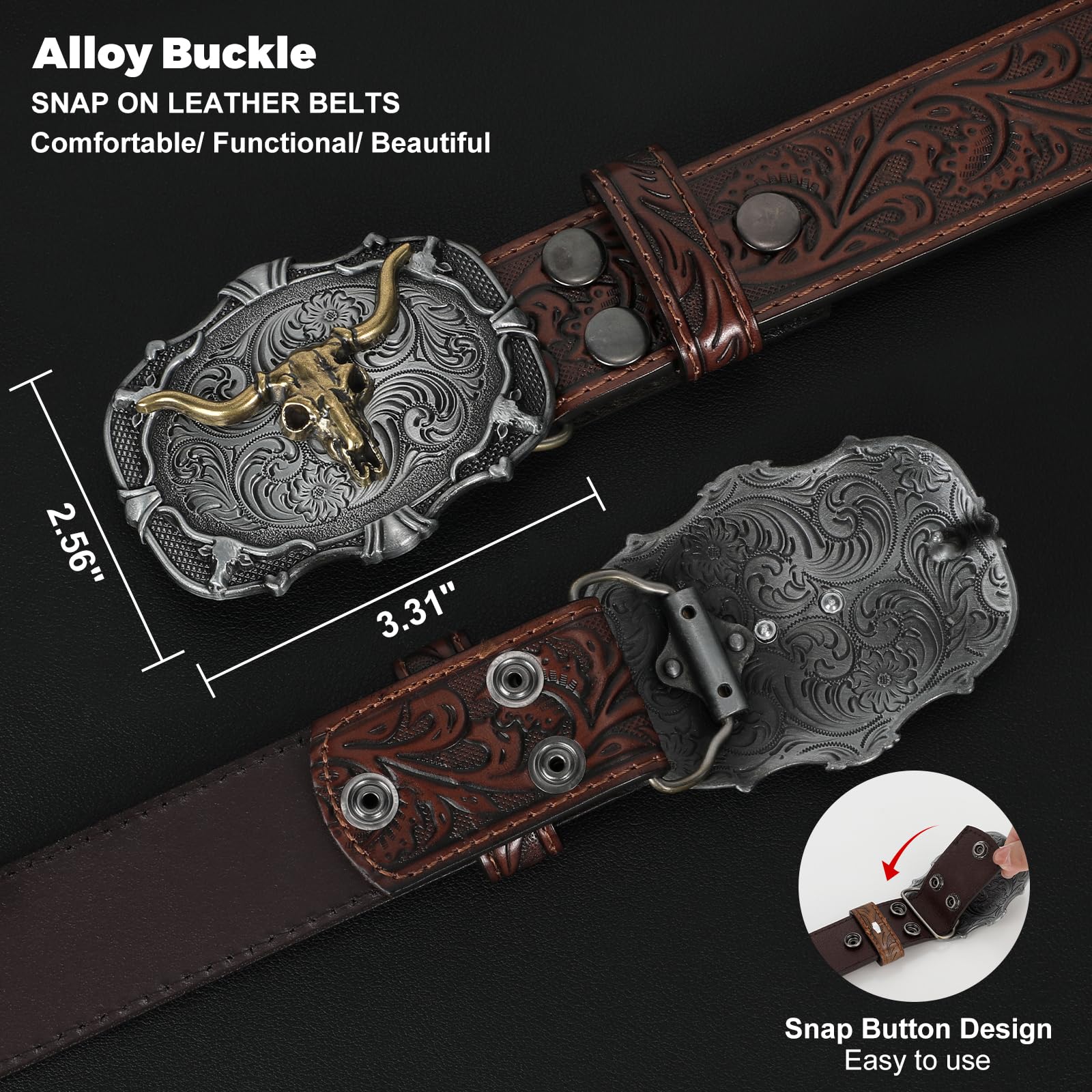BELTROAD Western Leather Buckle Belt for Men Women Cowboy Cowgirl Leather Mens Belts for Jeans Embossed Men's Birthday Christmas Belts Gifts - Image 5