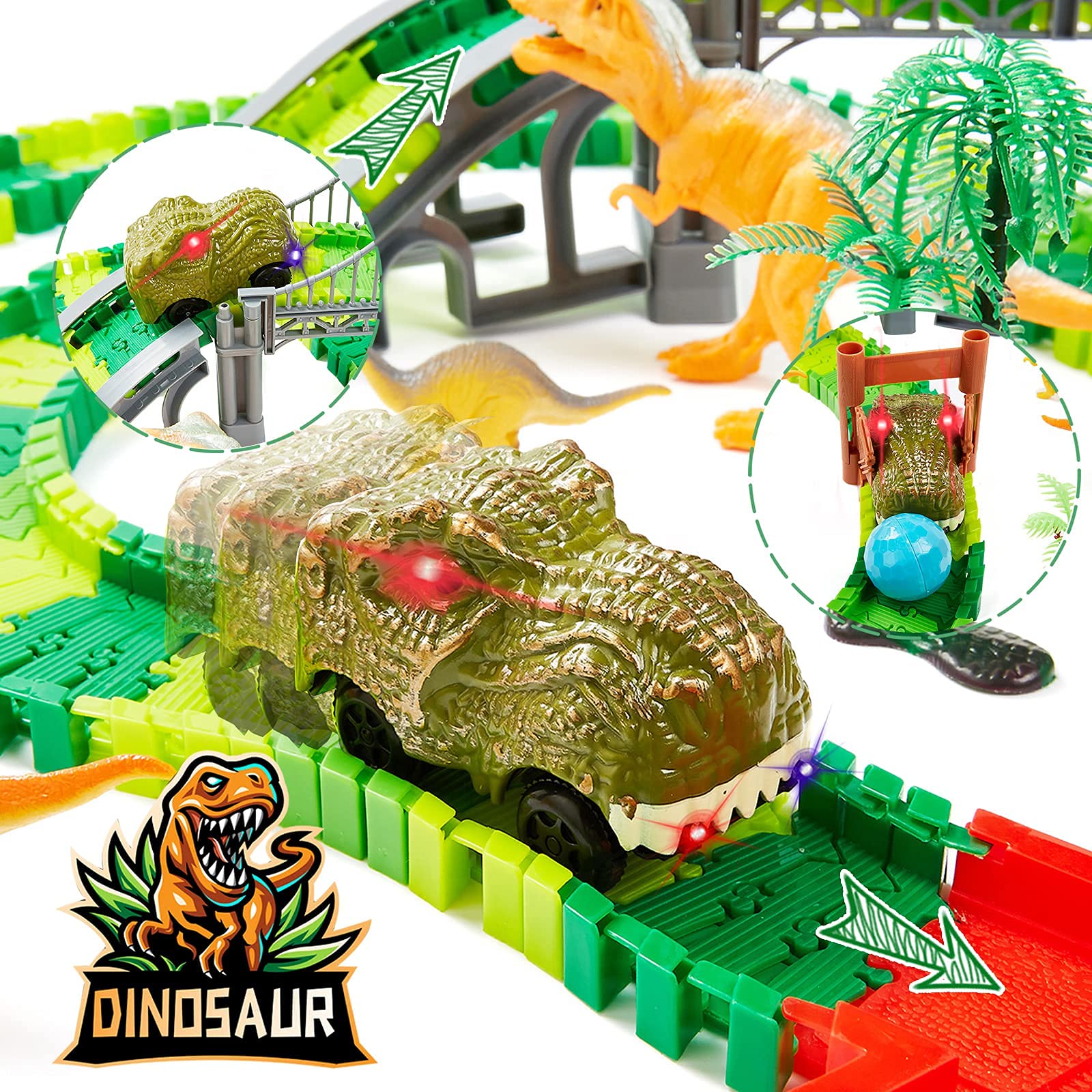 BEMITON Dinosaur Toys Race Car Track, Create a Dinosaur World Road Race, Flexible Dinosaur Track Toys Set, Christmas Birthday Gifts for 3 4 5 6 7 Years Old Boys Girls Kids - Image 4