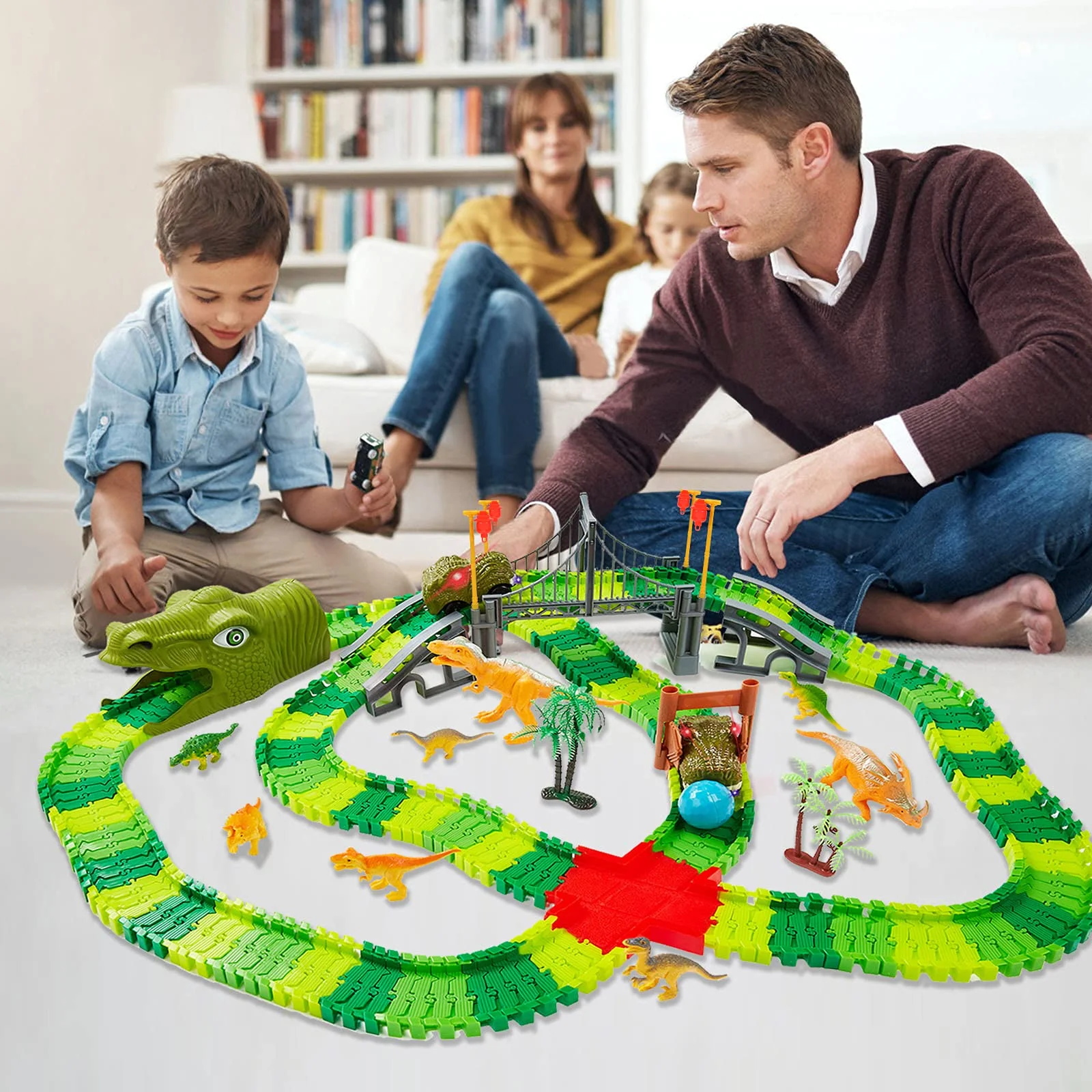 BEMITON Dinosaur Toys Race Car Track, Create a Dinosaur World Road Race, Flexible Dinosaur Track Toys Set, Christmas Birthday Gifts for 3 4 5 6 7 Years Old Boys Girls Kids - Image 5