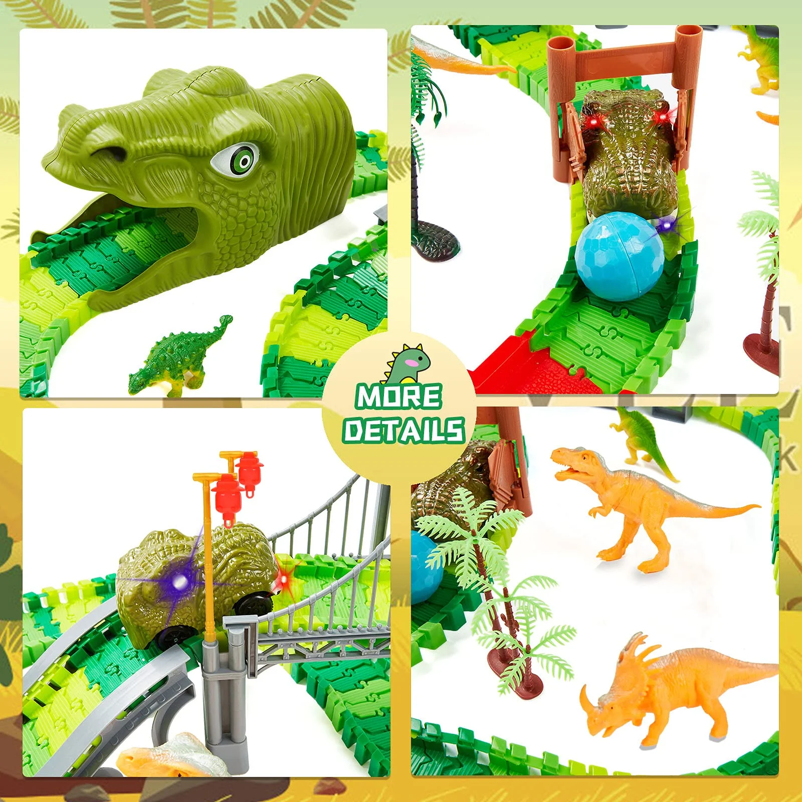 BEMITON Dinosaur Toys Race Car Track, Create a Dinosaur World Road Race, Flexible Dinosaur Track Toys Set, Christmas Birthday Gifts for 3 4 5 6 7 Years Old Boys Girls Kids - Image 6
