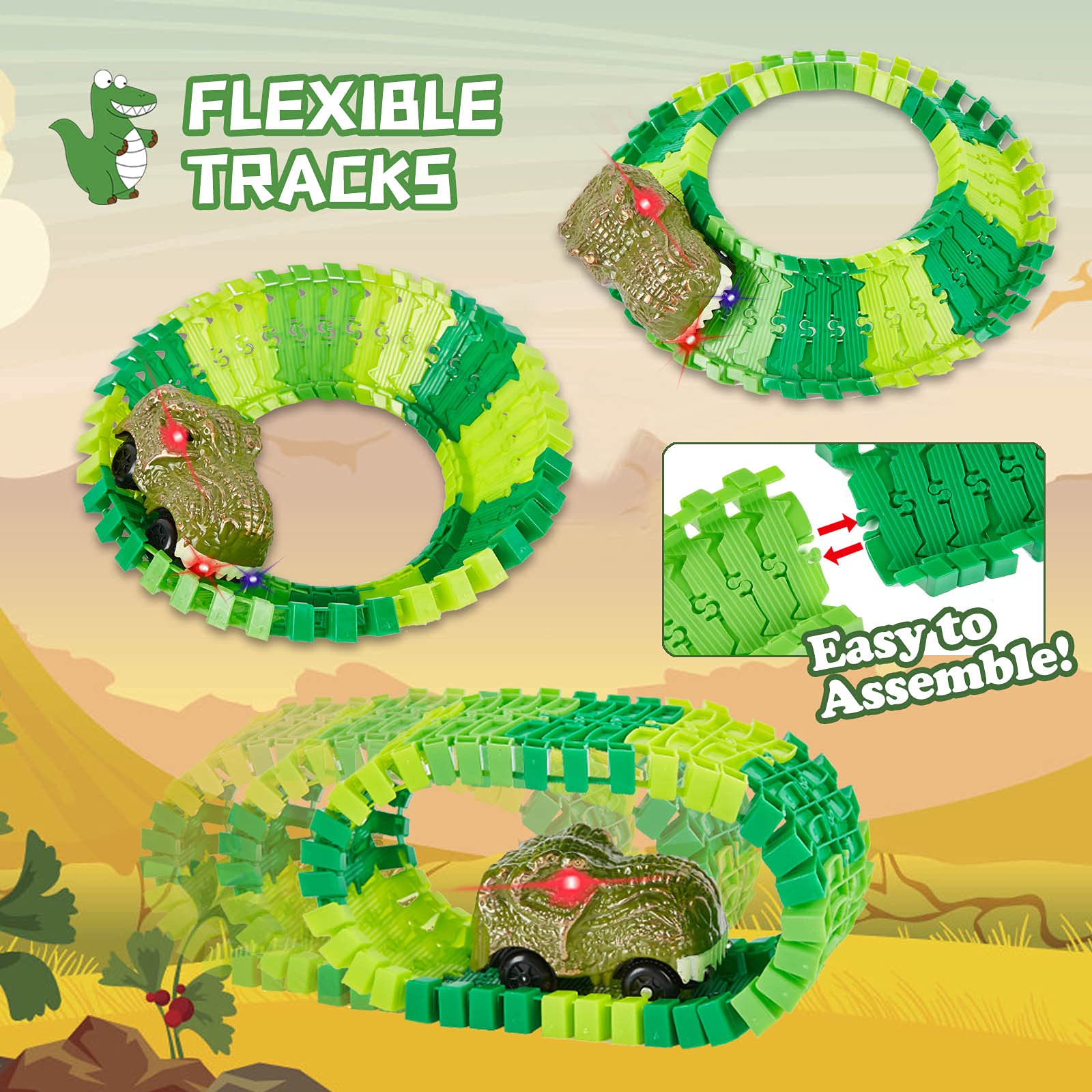 BEMITON Dinosaur Toys Race Car Track, Create a Dinosaur World Road Race, Flexible Dinosaur Track Toys Set, Christmas Birthday Gifts for 3 4 5 6 7 Years Old Boys Girls Kids - Image 7