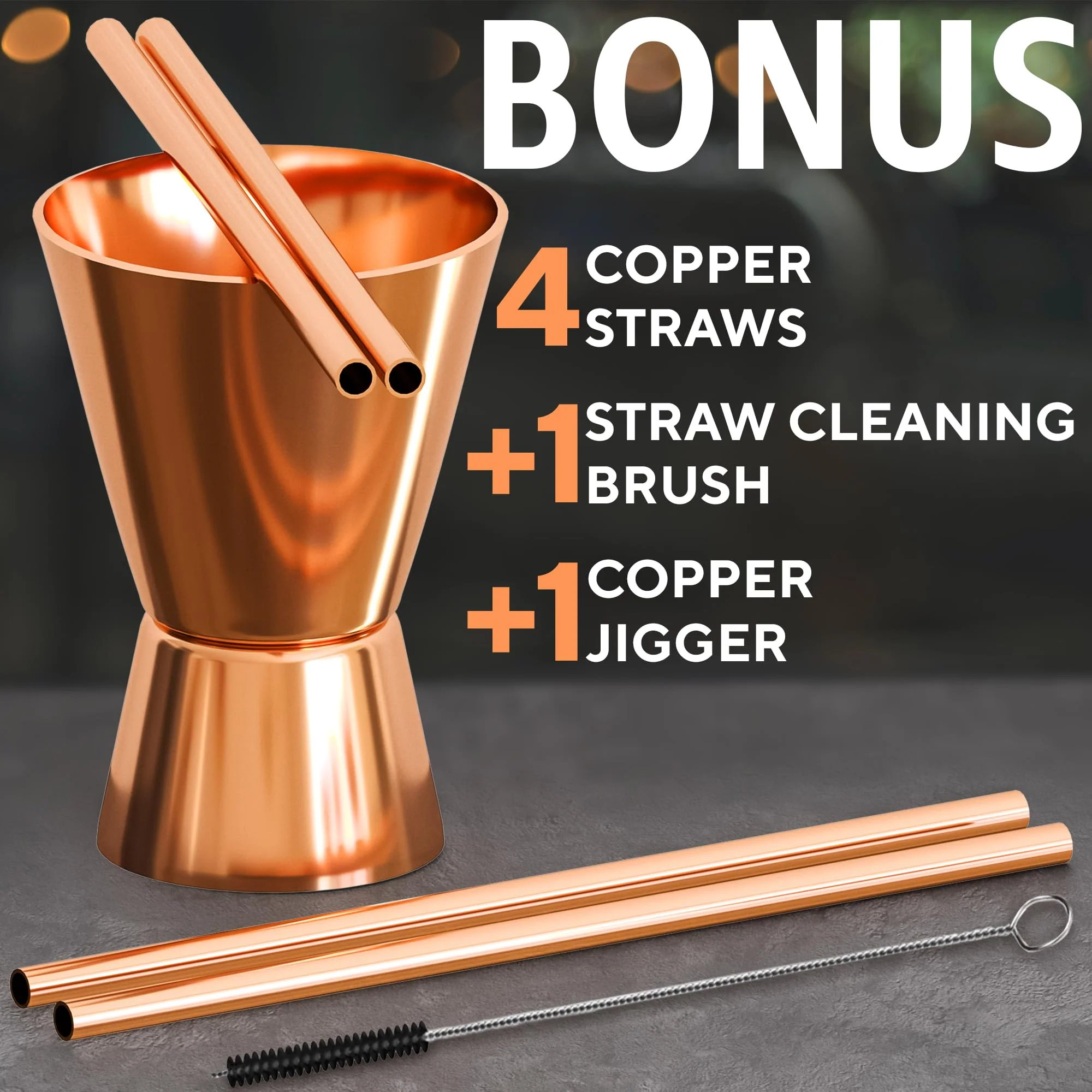 Benicci Moscow Mule Copper Mugs - Set of 4-100% HANDCRAFTED - Food Safe Pure Solid Copper Mugs - 16 oz Christmas Gift Set with Premium Quality Cocktail Straws and Jigger! - Image 6