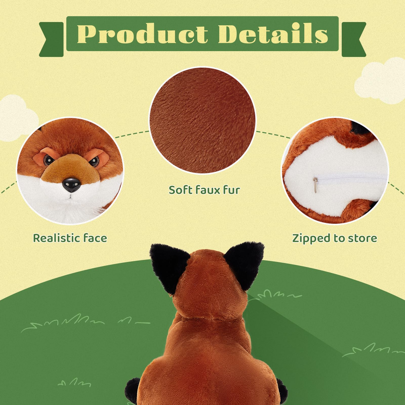 BENINY 4Pcs Fox Stuffed Animal Set, Large Mommy Red Fox Plush 22 Inch with 3 Baby Foxes in Her Zippered Tummy, Christmas Plushie Toy Gift for Girls and Kids - Image 4