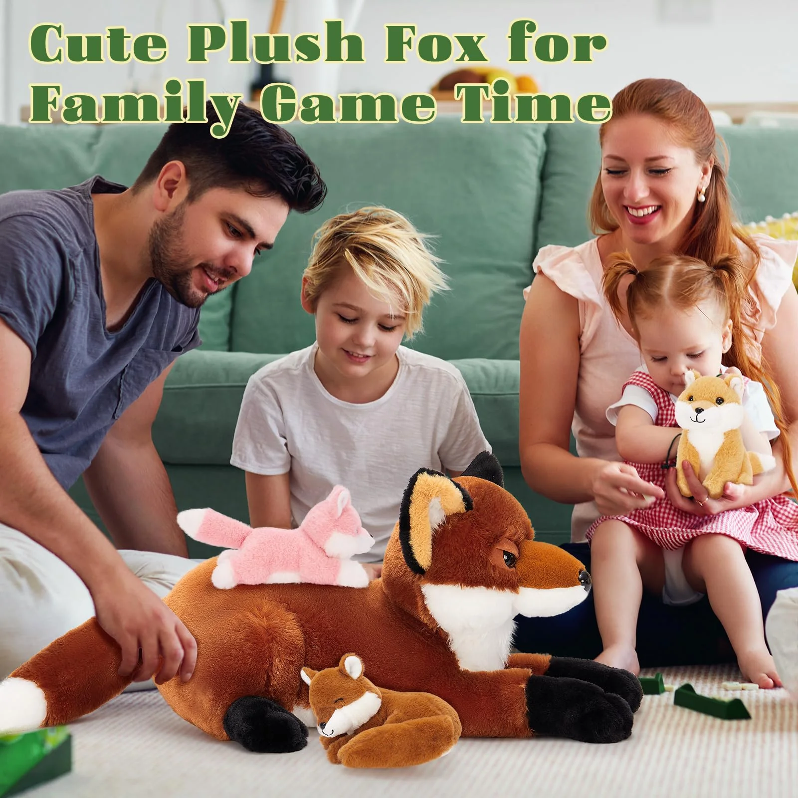 BENINY 4Pcs Fox Stuffed Animal Set, Large Mommy Red Fox Plush 22 Inch with 3 Baby Foxes in Her Zippered Tummy, Christmas Plushie Toy Gift for Girls and Kids - Image 6