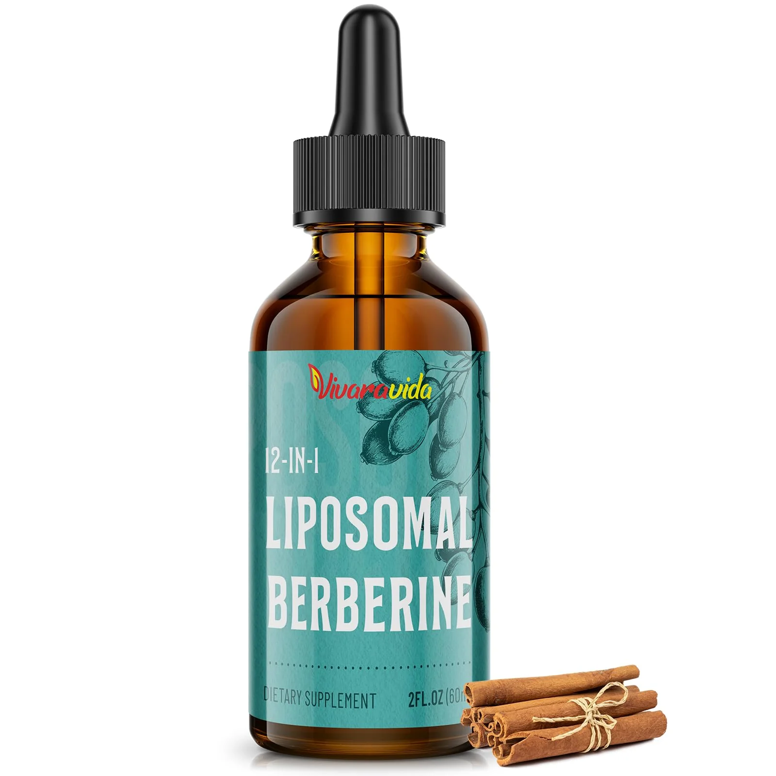 Berberine HCl Supplement 3000 mg - Liposomal Berberine HCl Liquid - AMPK Activator with Turmeric, Ceylon Cinnamon, 12 Natural Ingredients - 2 fl oz