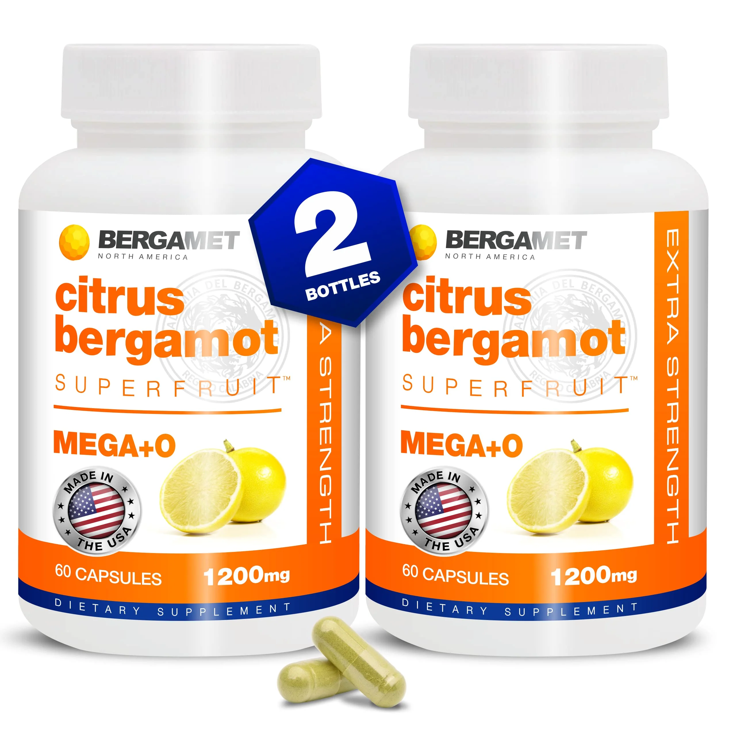 BergaMet Citrus Bergamot Supplement, 170:1 Extract, 1200mg per Serving, 80% Polyphenols, Italian Citrus Bergamot Supplement for High Cholesterol, 120 Capsules, 2 Months, Made in The USA