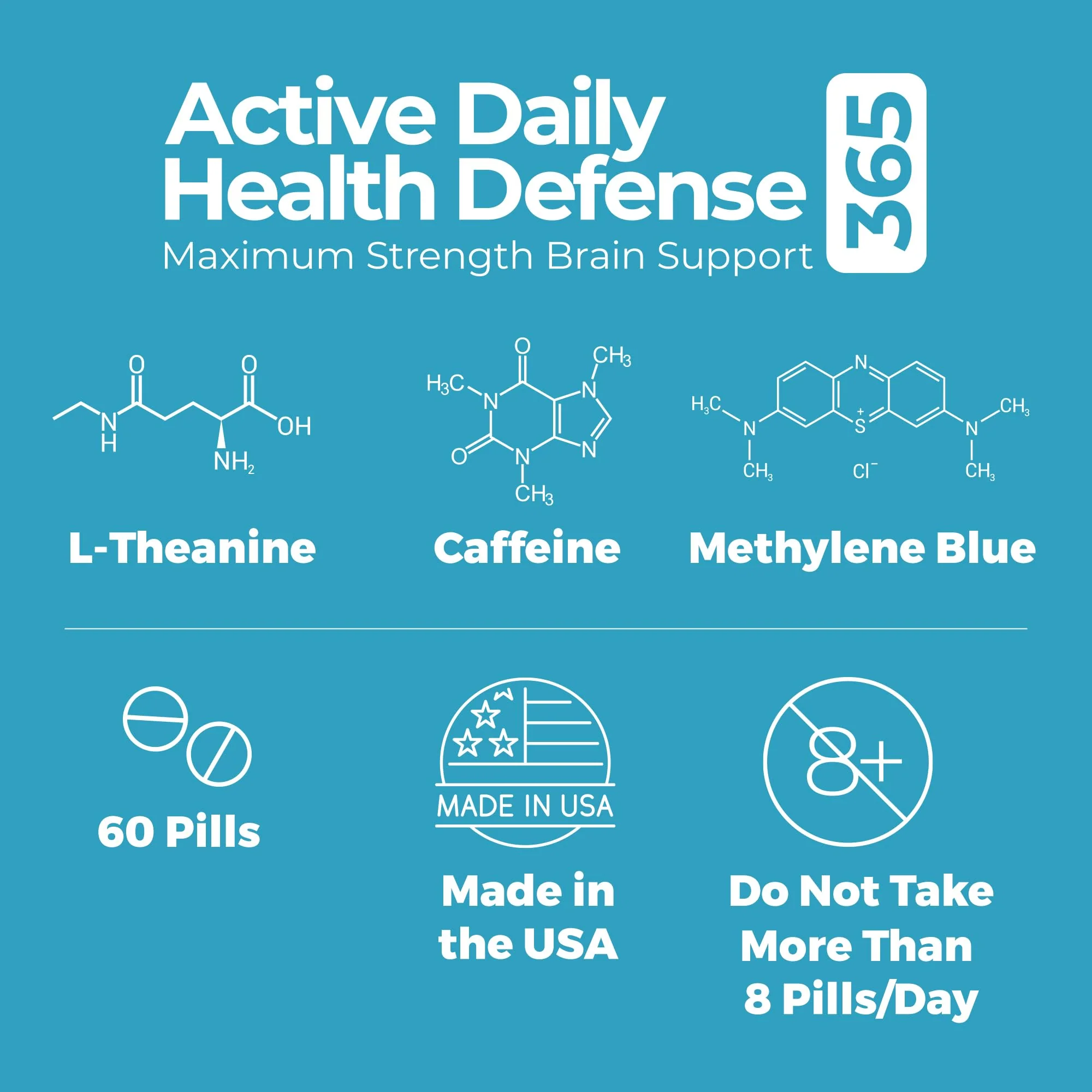 Best 365 Labs Maximum Strength Brain Support - Methylene Blue, Caffeine, and L-Theanine - Improve Focus and Memory - Unlock Your Brain’s Potential - 60 Tablets - Image 2