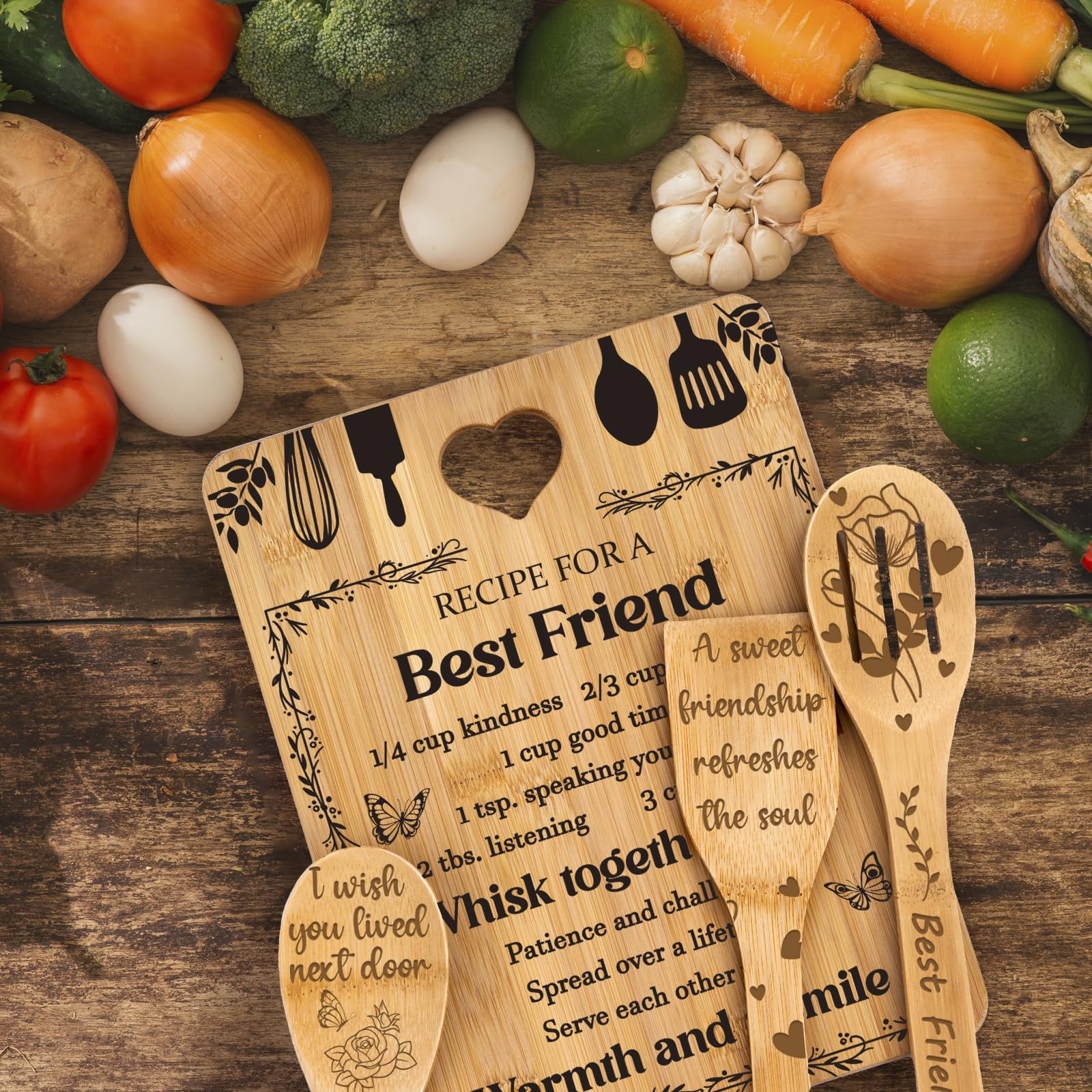 Best Friend Birthday Christmas Gifts for Women - Bamboo Cutting Board Set, Bestie Friendship Gifts for Women, Ideal Gifts for Birthday Graduation Wedding Job Move House Christmas Thanksgiving. - Image 2
