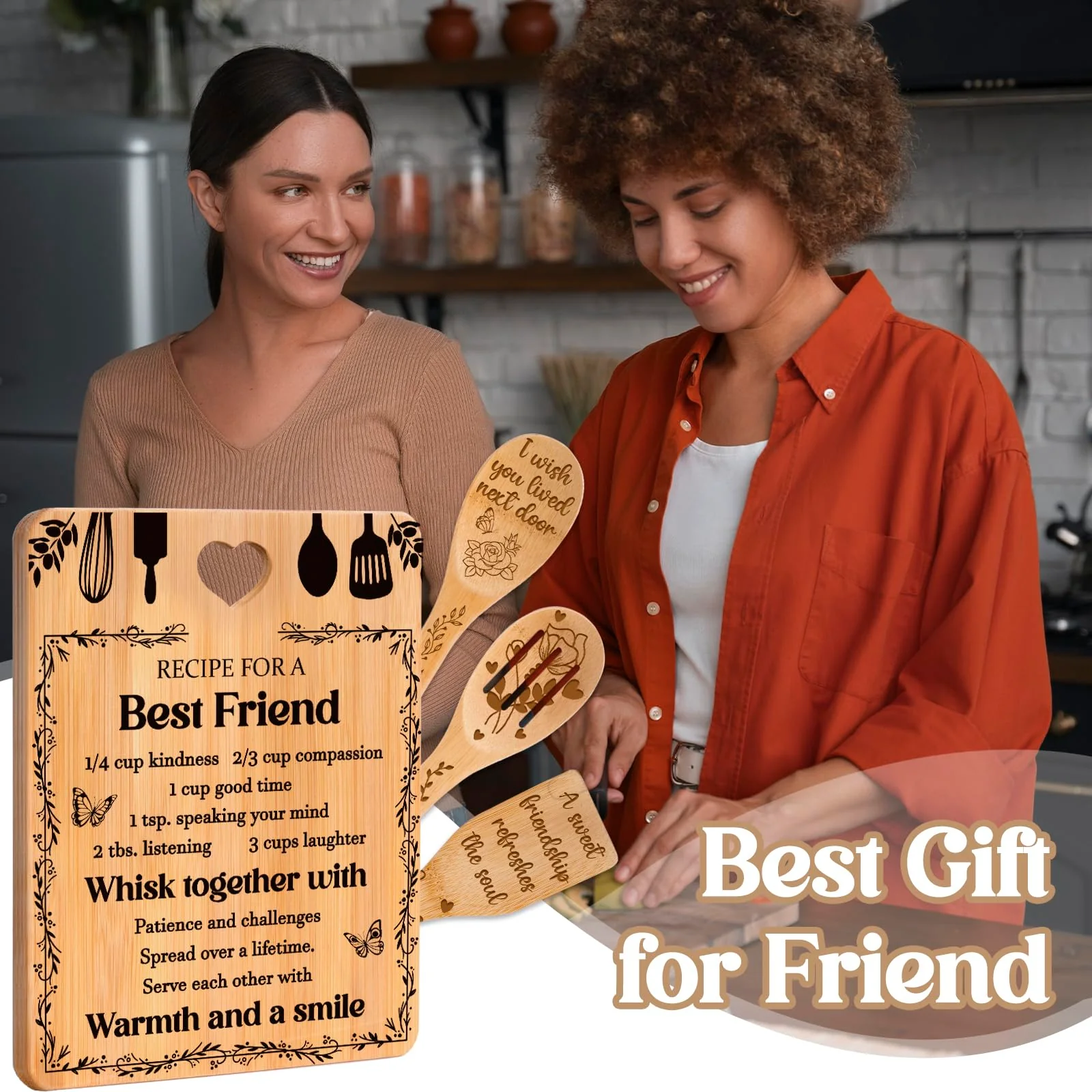 Best Friend Birthday Christmas Gifts for Women - Bamboo Cutting Board Set, Bestie Friendship Gifts for Women, Ideal Gifts for Birthday Graduation Wedding Job Move House Christmas Thanksgiving. - Image 3