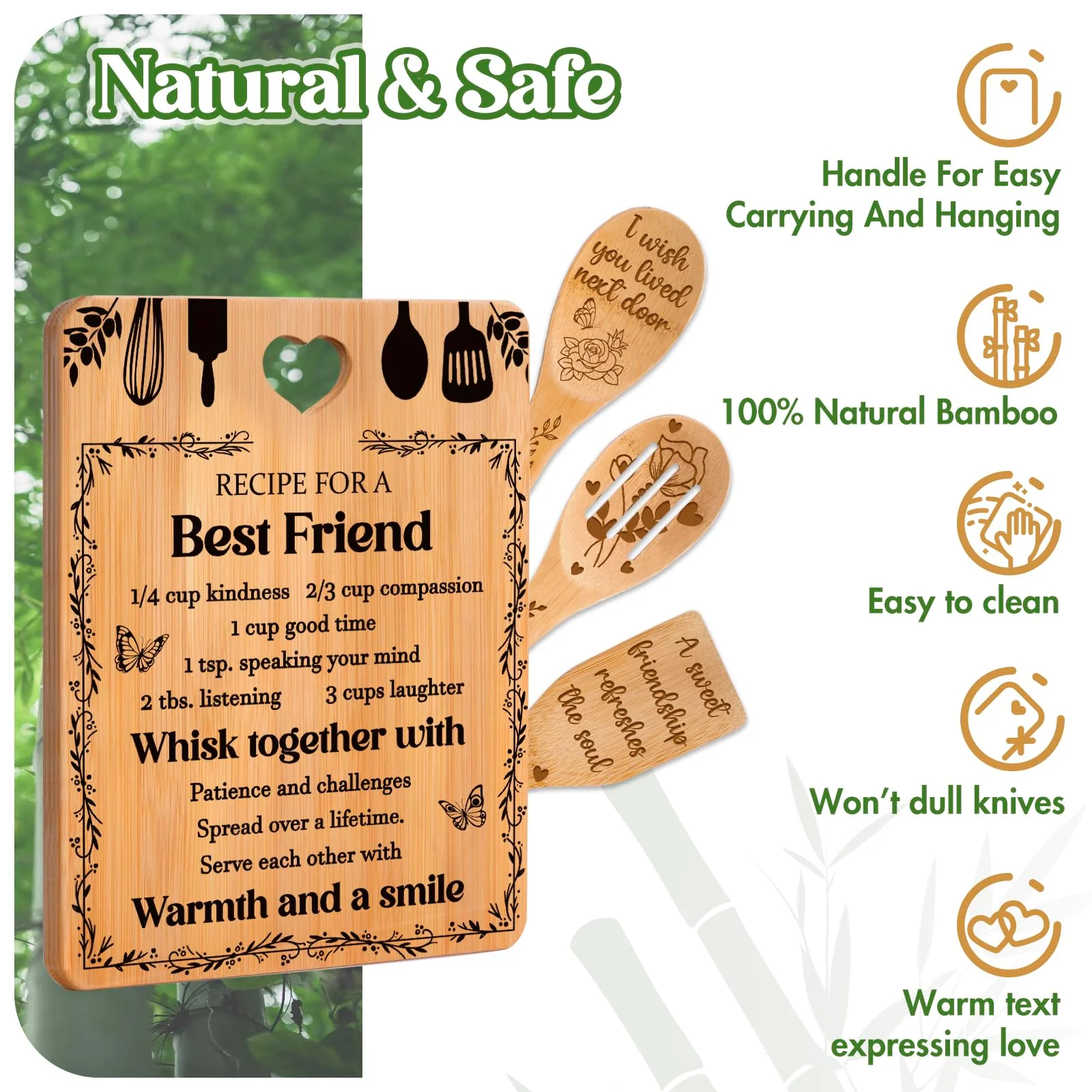 Best Friend Birthday Christmas Gifts for Women - Bamboo Cutting Board Set, Bestie Friendship Gifts for Women, Ideal Gifts for Birthday Graduation Wedding Job Move House Christmas Thanksgiving. - Image 4