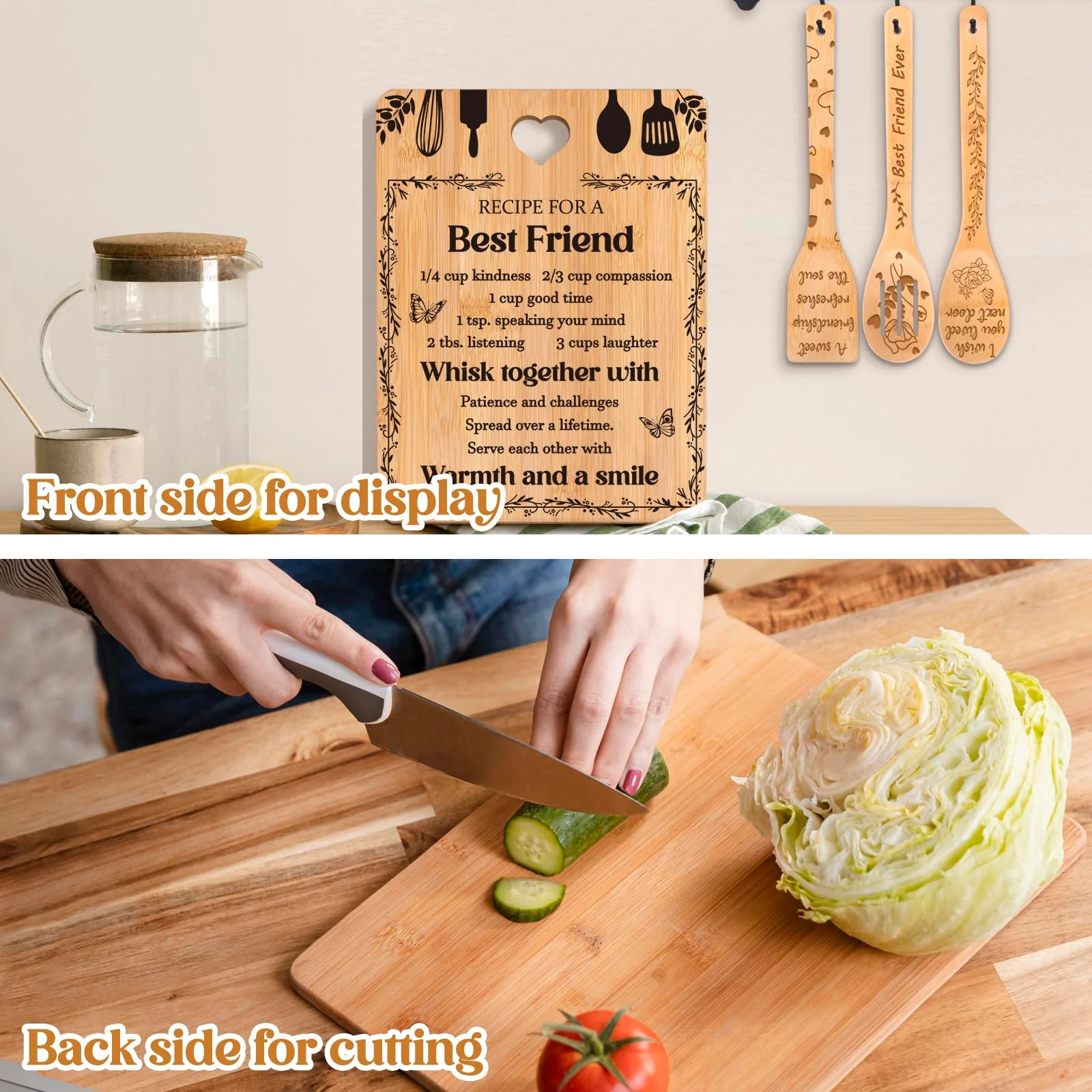 Best Friend Birthday Christmas Gifts for Women - Bamboo Cutting Board Set, Bestie Friendship Gifts for Women, Ideal Gifts for Birthday Graduation Wedding Job Move House Christmas Thanksgiving. - Image 5