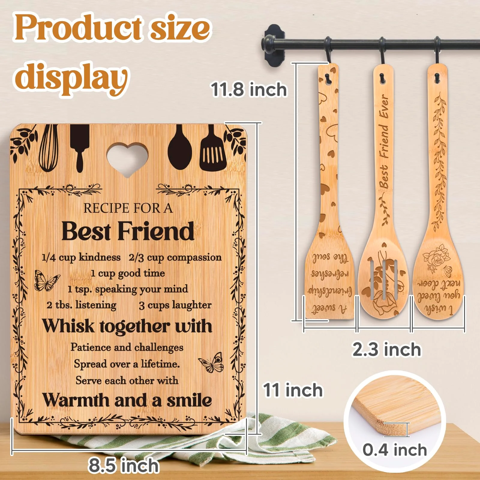 Best Friend Birthday Christmas Gifts for Women - Bamboo Cutting Board Set, Bestie Friendship Gifts for Women, Ideal Gifts for Birthday Graduation Wedding Job Move House Christmas Thanksgiving. - Image 6