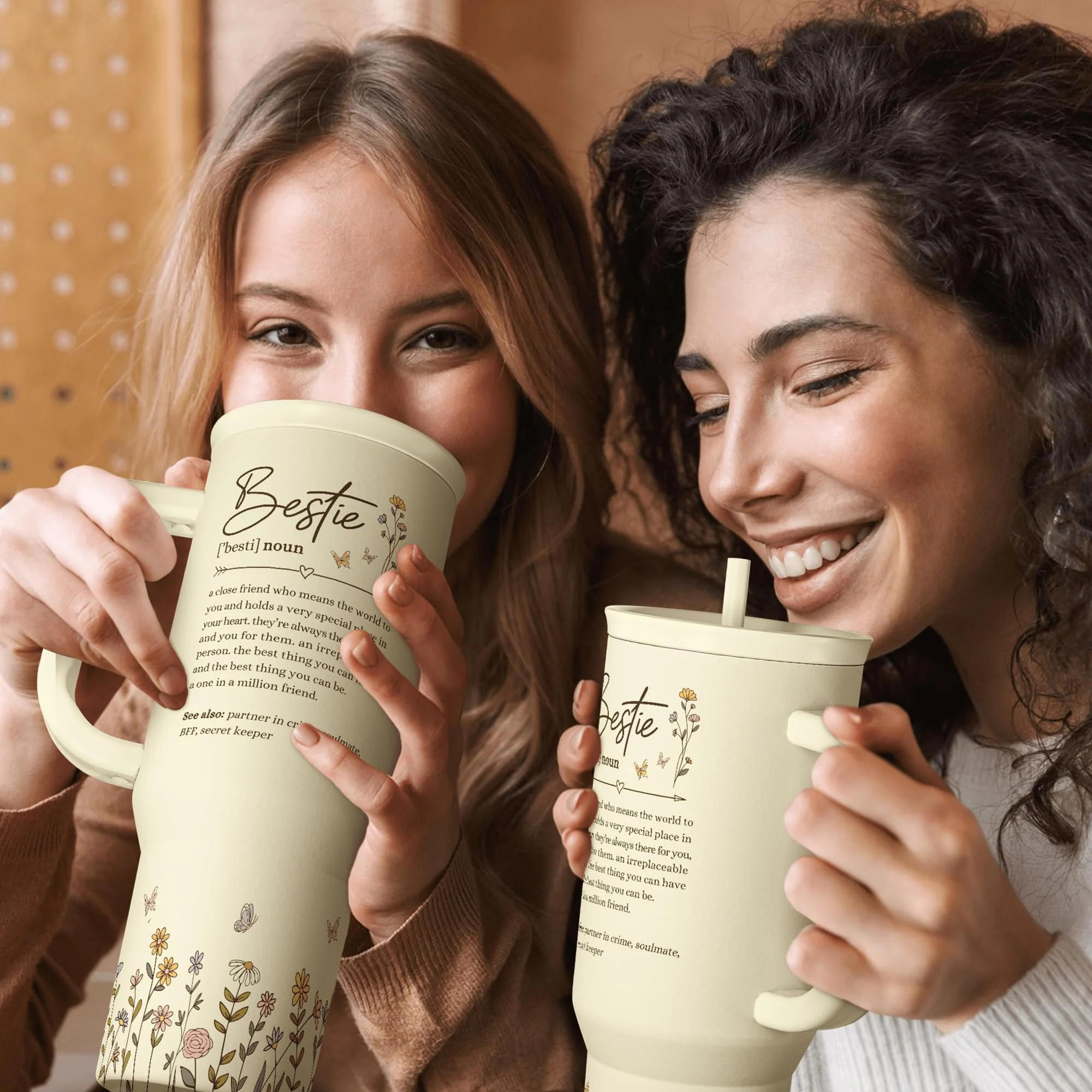 Best Friend Tumbler with Handle 40oz, Bestie Cups for Women Stainless Steel Coffee Travel Tumblers with Straw, Bestie Gifts for Female Friends BFF, Friendship Gift for Birthday Christmas Valentines - Image 3