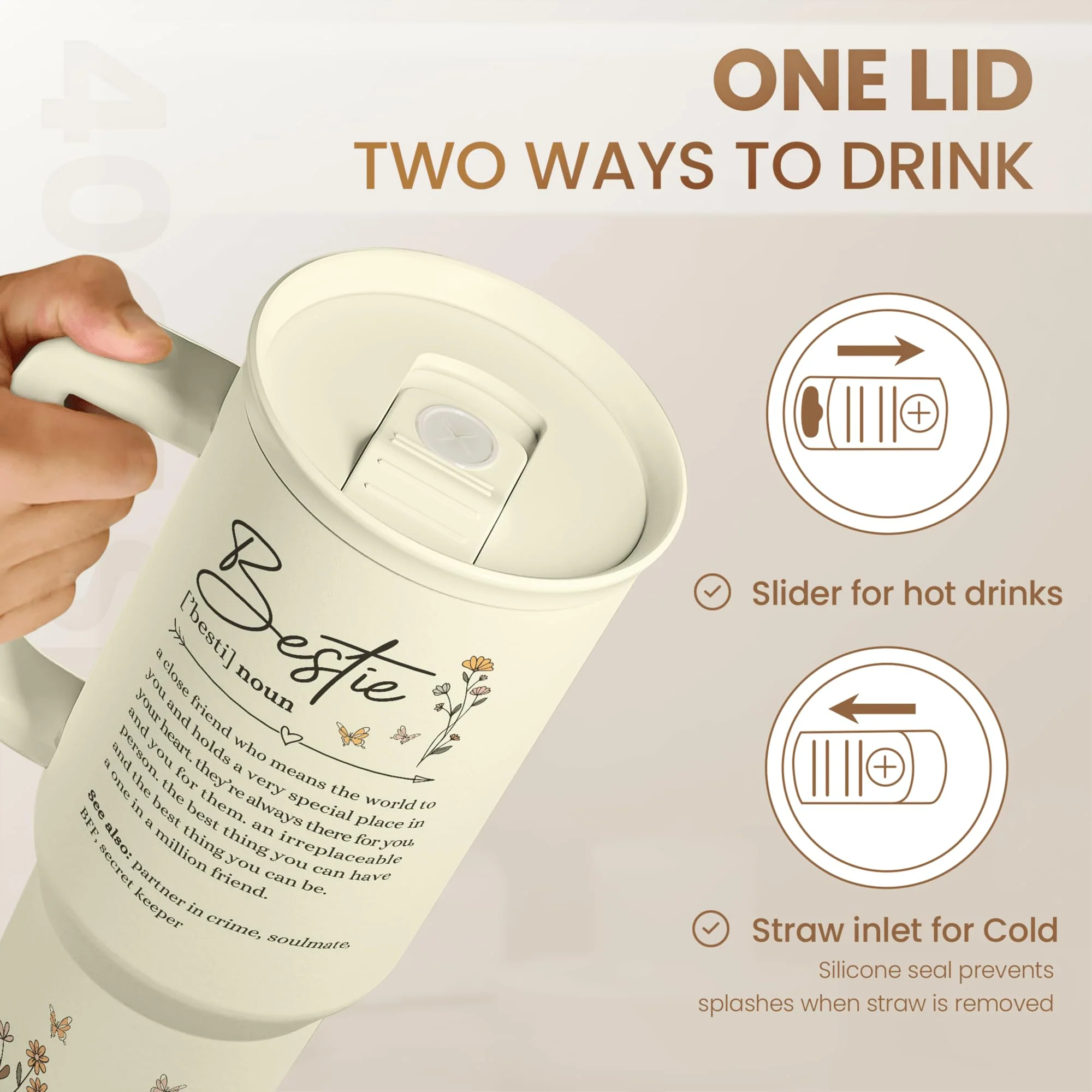 Best Friend Tumbler with Handle 40oz, Bestie Cups for Women Stainless Steel Coffee Travel Tumblers with Straw, Bestie Gifts for Female Friends BFF, Friendship Gift for Birthday Christmas Valentines - Image 4