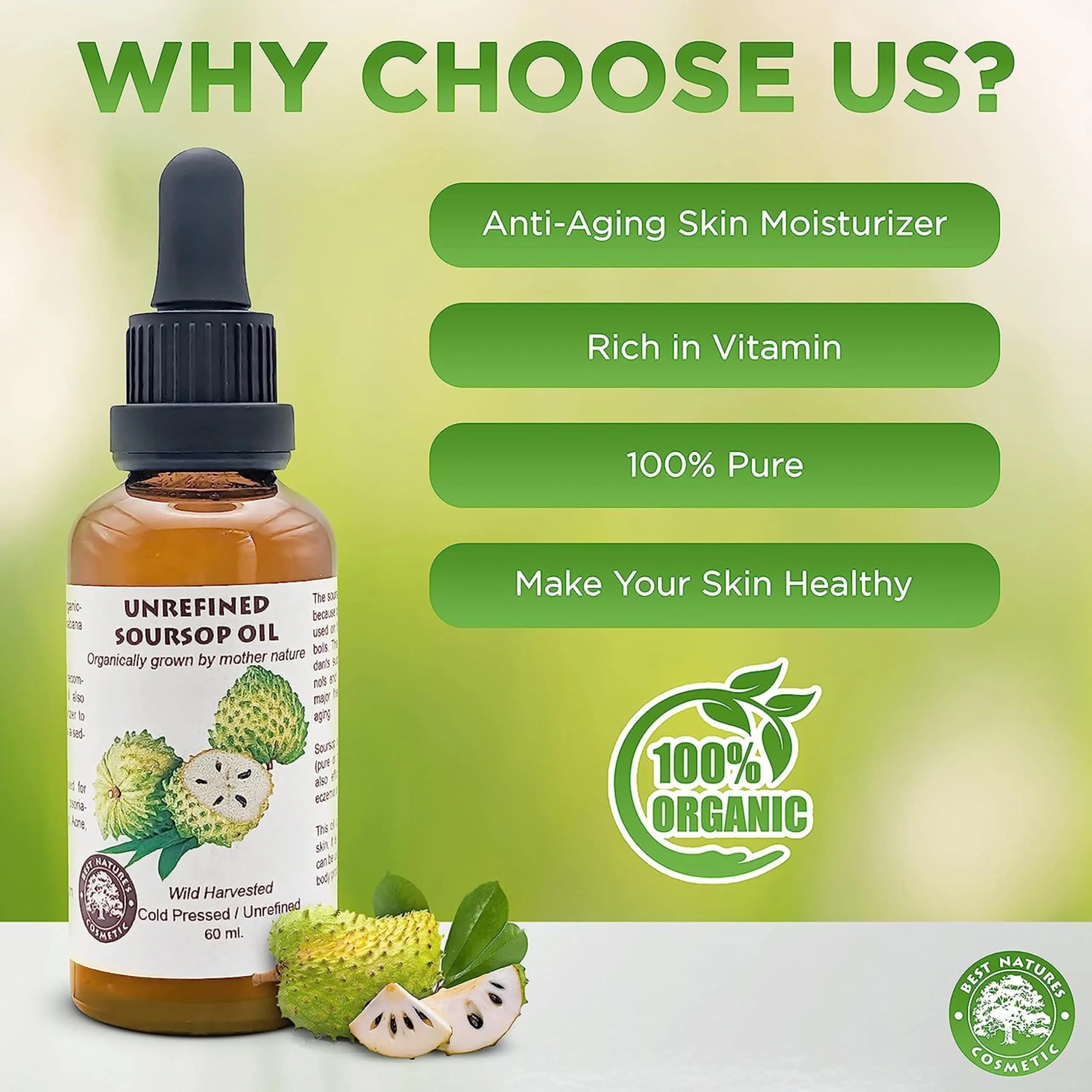 Best Nature's Cosmetics Virgin Soursop Graviola Guanabana Oil (Organic, Undiluted, Cold Pressed, Unrefined) 4 oz / 120 ml – Natural Moisturizer for Dry and Damaged Skin. - Image 5