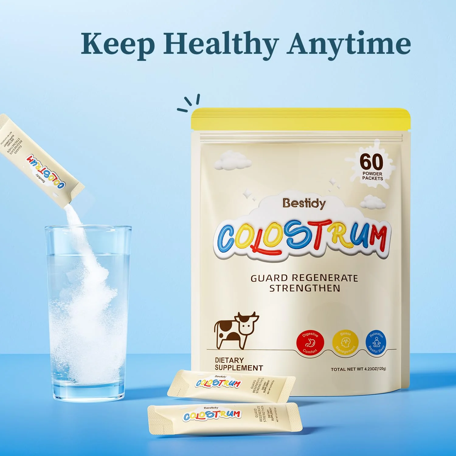 Bestidy Colostrum Supplement,Colostrum Powder for Gut, Hair Growth, Beauty, Individually Packaged,Natural Superfood Bovine Colostrum Powder,(60 Servings) 4.23 Oz - Image 6
