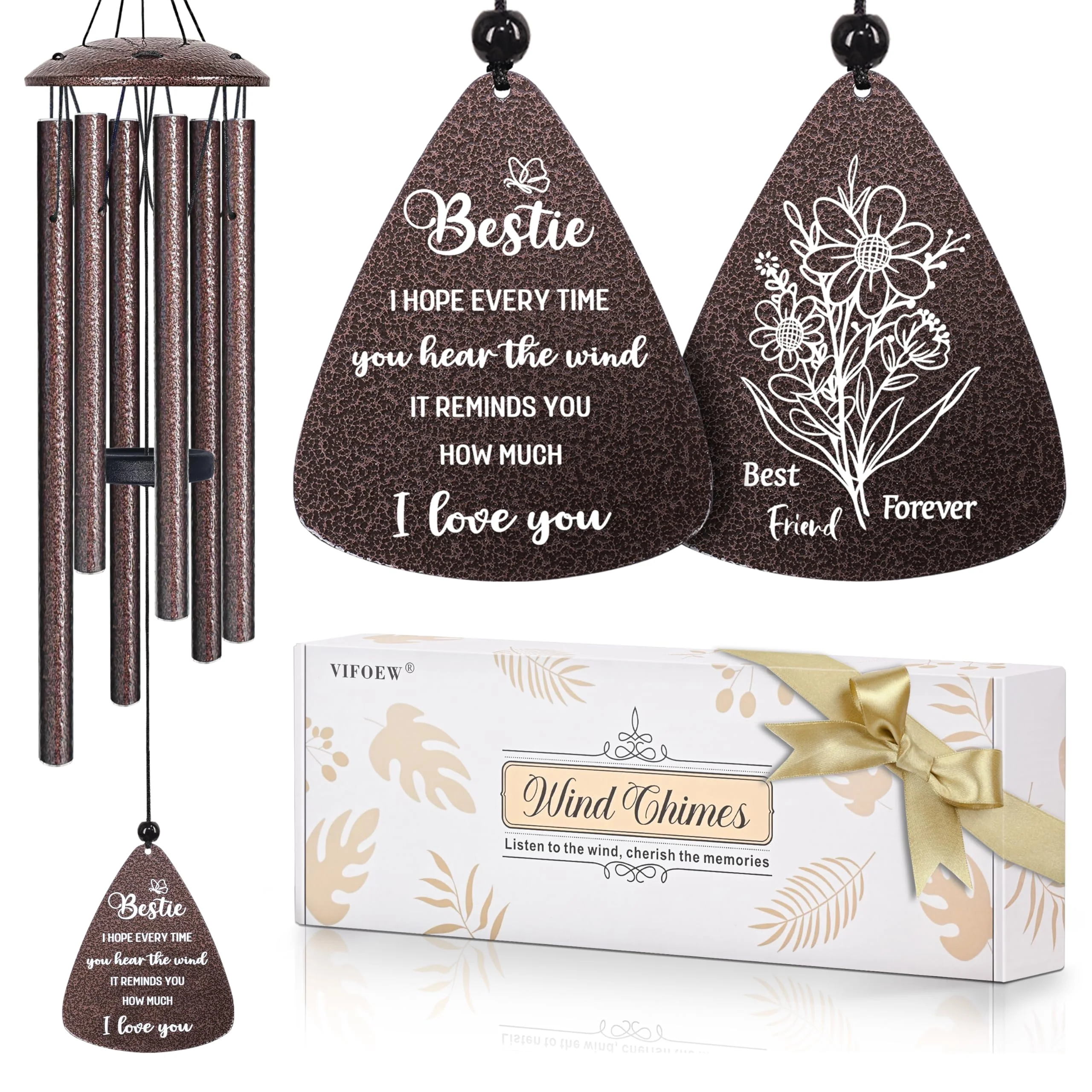 Bestie Gifts for Women, 32" Bronze Wind Chimes, Best Friend Birthday Gifts for Women, Friendship Gift for Birthday Christmas, Unique Bestie Gift Ideas for Woman Female Bestfriend BFF, Home Decor
