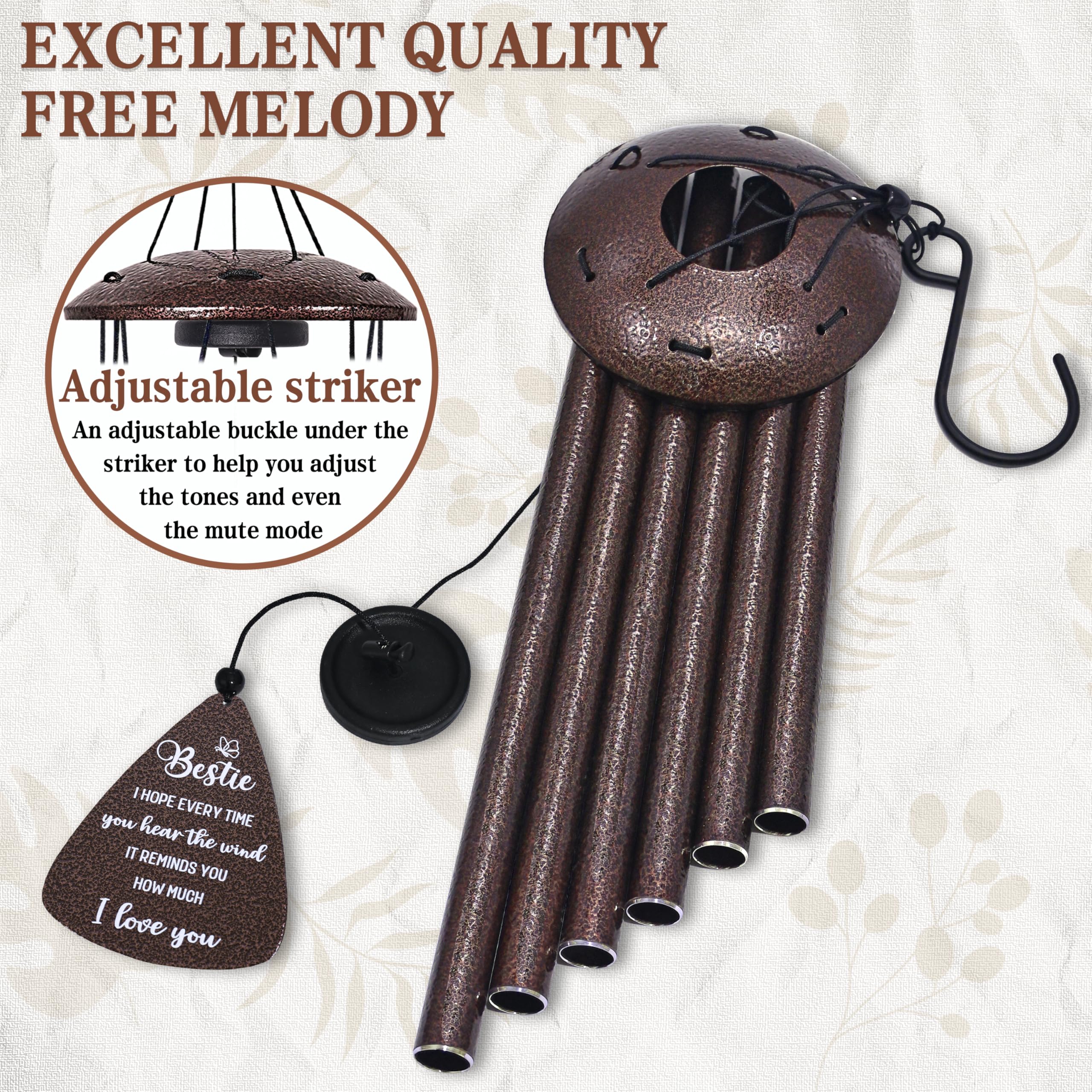 Bestie Gifts for Women, 32" Bronze Wind Chimes, Best Friend Birthday Gifts for Women, Friendship Gift for Birthday Christmas, Unique Bestie Gift Ideas for Woman Female Bestfriend BFF, Home Decor - Image 2