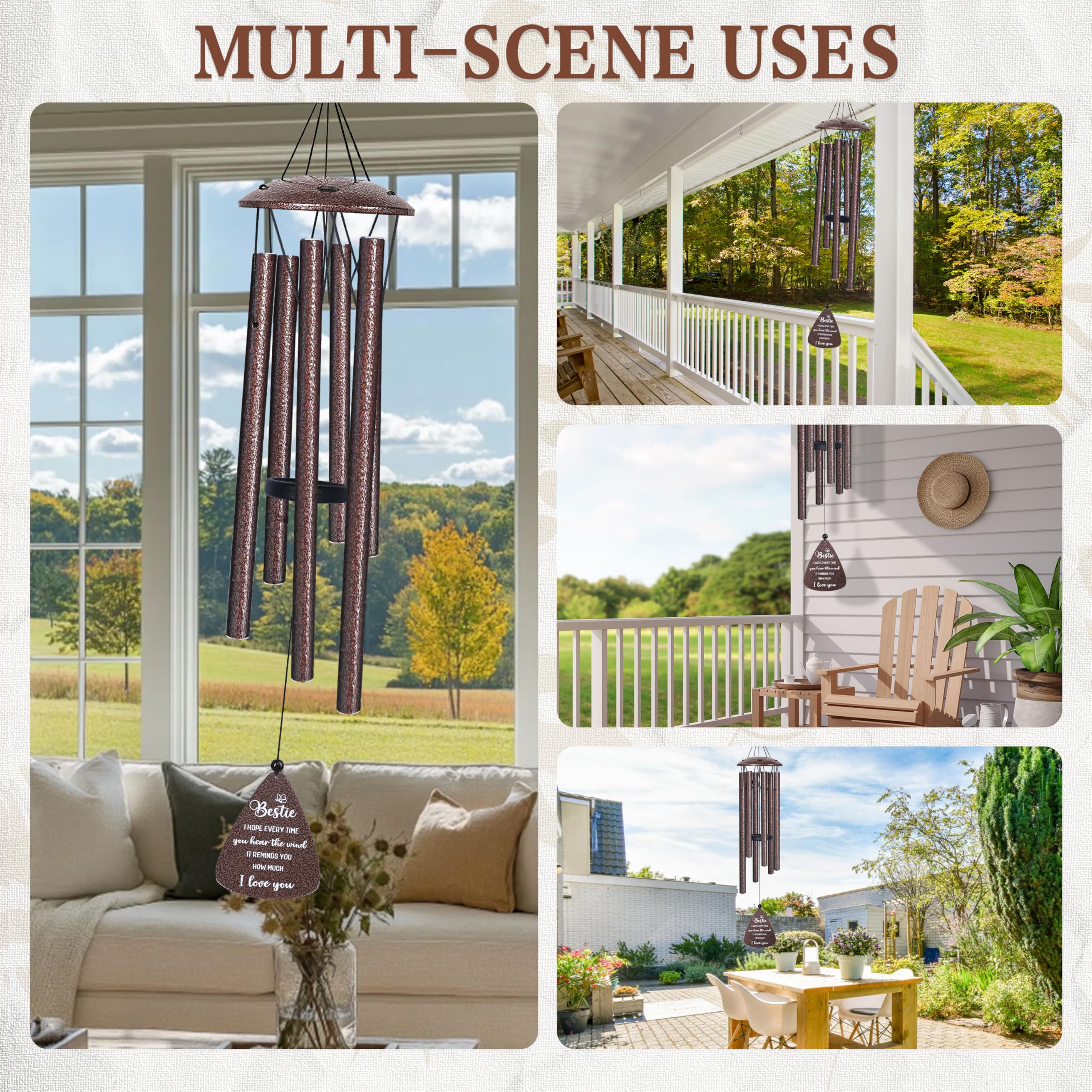 Bestie Gifts for Women, 32" Bronze Wind Chimes, Best Friend Birthday Gifts for Women, Friendship Gift for Birthday Christmas, Unique Bestie Gift Ideas for Woman Female Bestfriend BFF, Home Decor - Image 3
