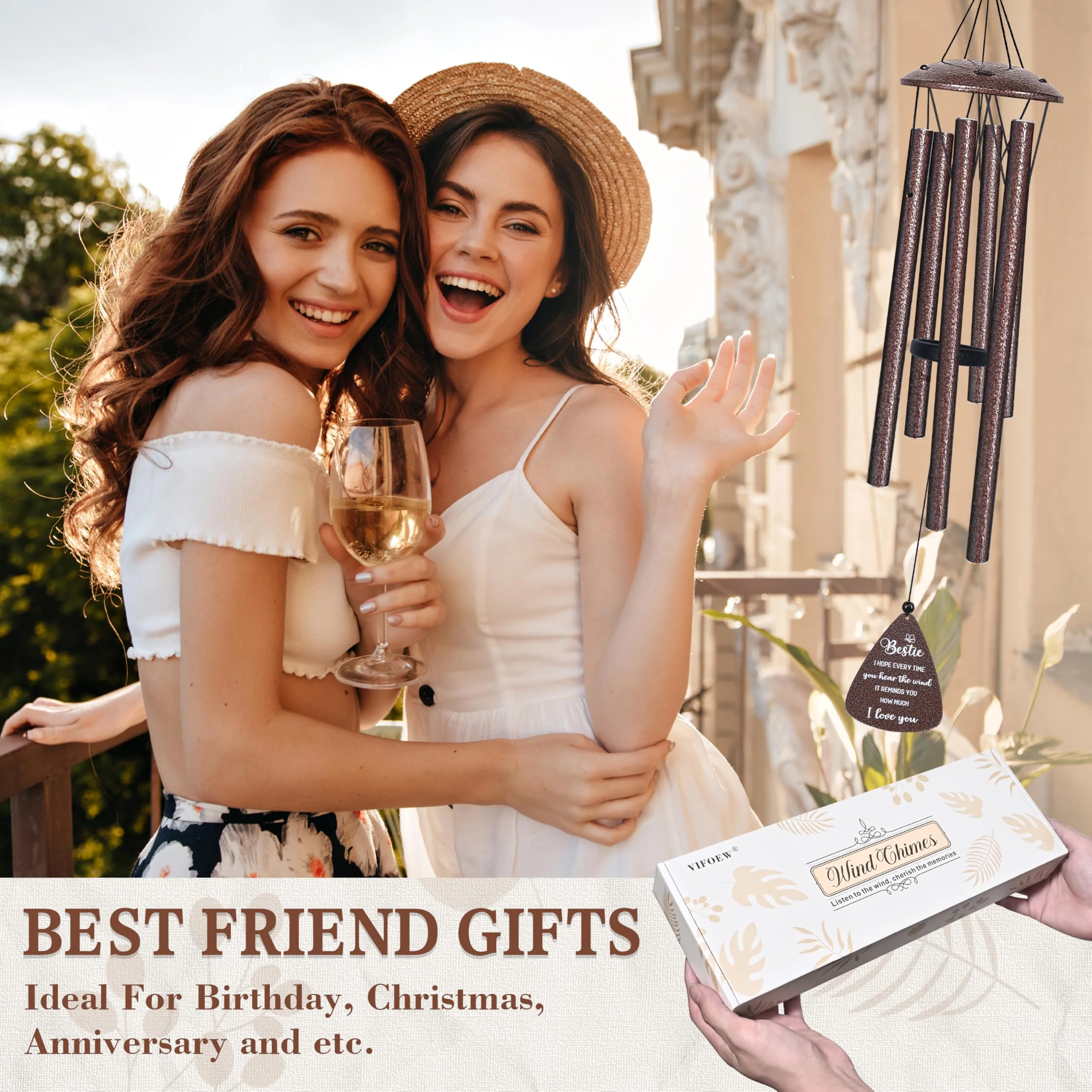 Bestie Gifts for Women, 32" Bronze Wind Chimes, Best Friend Birthday Gifts for Women, Friendship Gift for Birthday Christmas, Unique Bestie Gift Ideas for Woman Female Bestfriend BFF, Home Decor - Image 7
