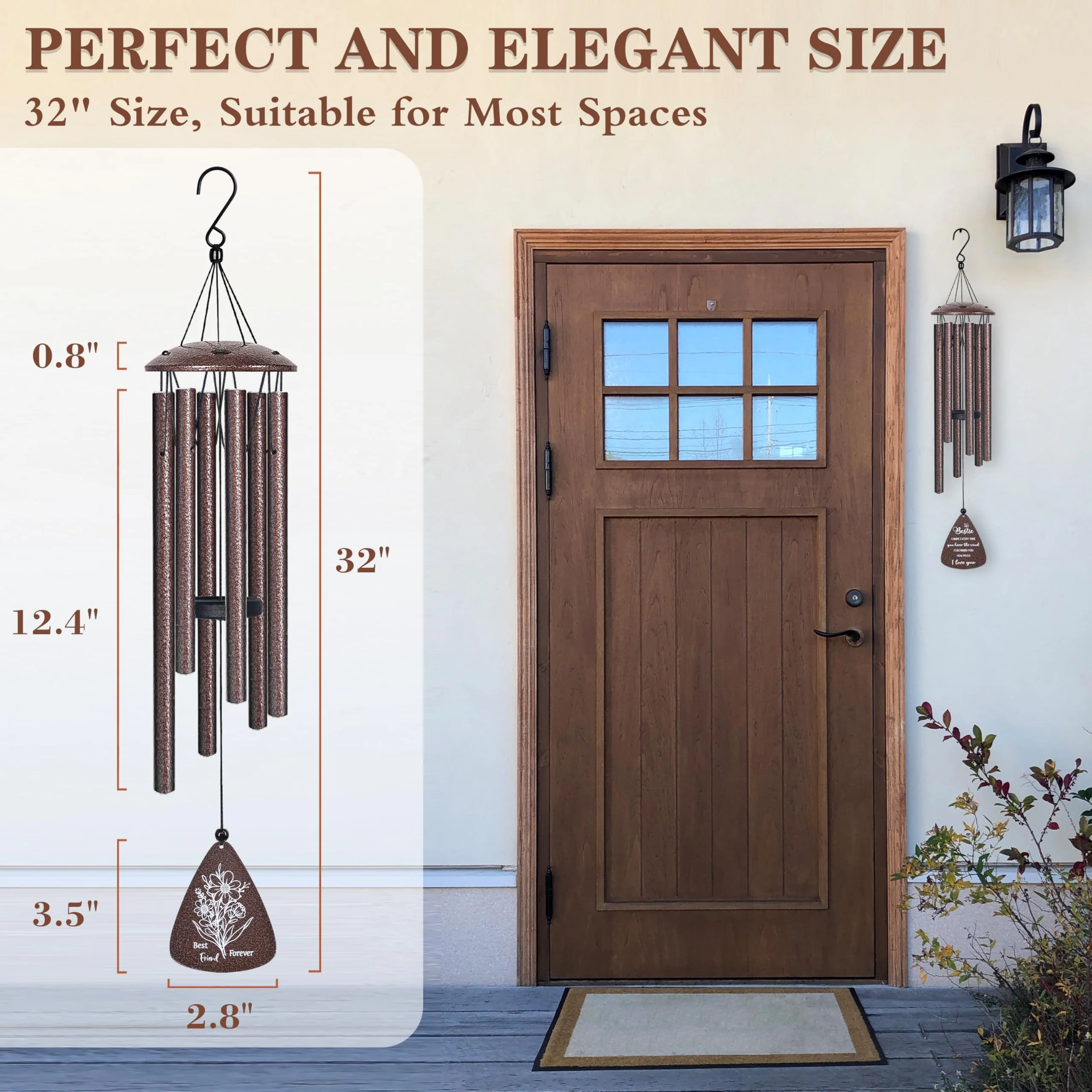 Bestie Gifts for Women, 32" Bronze Wind Chimes, Best Friend Birthday Gifts for Women, Friendship Gift for Birthday Christmas, Unique Bestie Gift Ideas for Woman Female Bestfriend BFF, Home Decor - Image 8