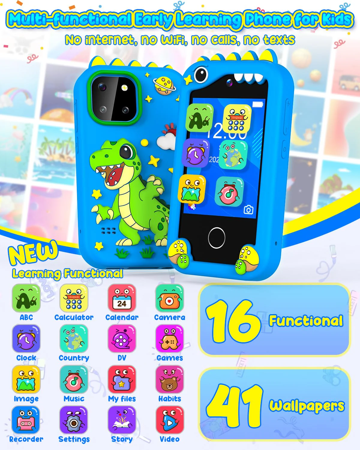 BESTOONE Kids Smartphone Toy for 3-8 Year Old Girls & Boys - No Internet/Calls, HD Camera, MP3 Player, Learning Games | Christmas Birthday Gift for Toddlers (Blue) - Image 6
