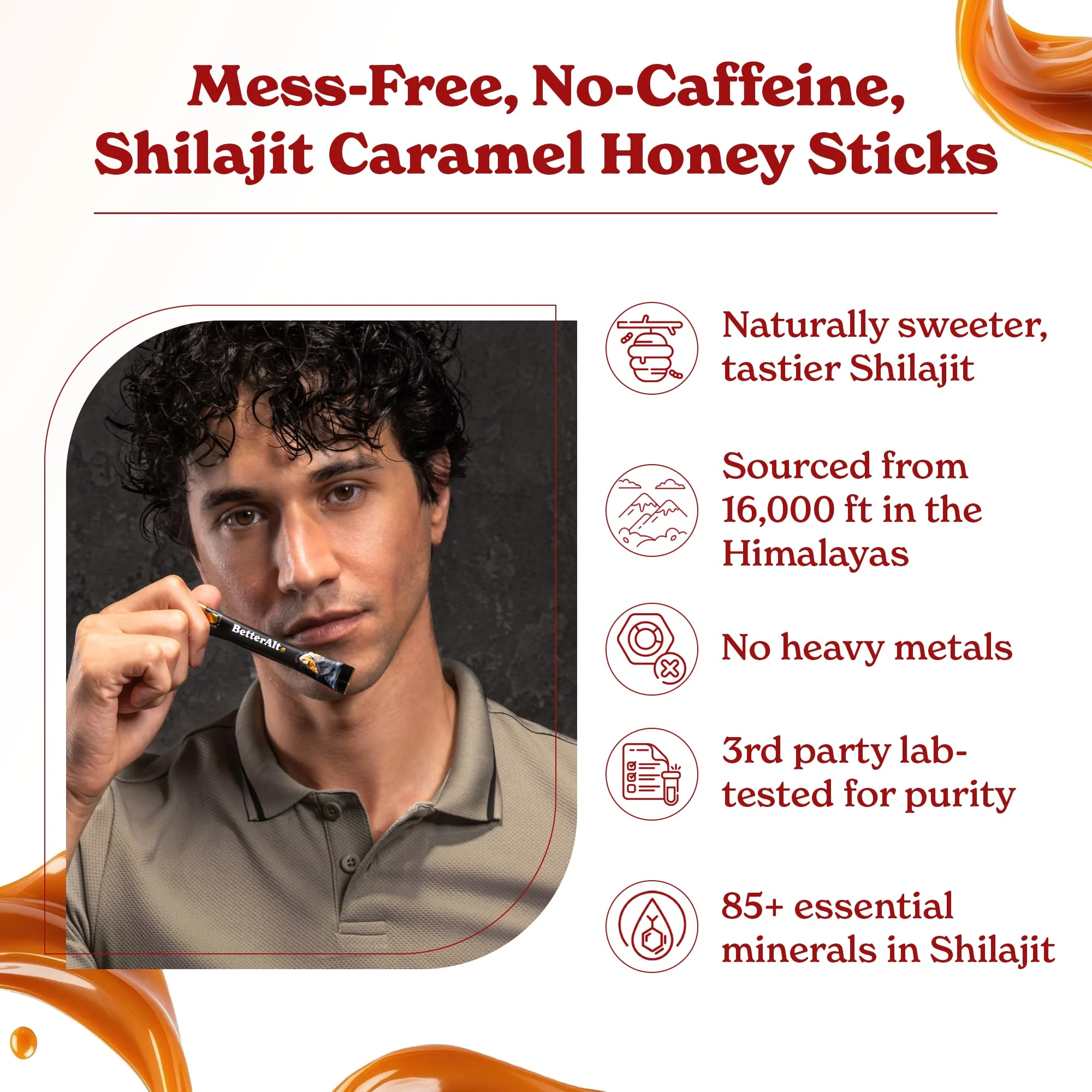 Better Alt Pure Himalayan Shilajit Sticks with Organic Honey, Saffron| Easy to Consume|30 Sticks for Energy Boost & Immune Support, 85+ Trace Minerals, 75%+ Fulvic Acid (Pack of 2) Cinnamon + Caramel - Image 5