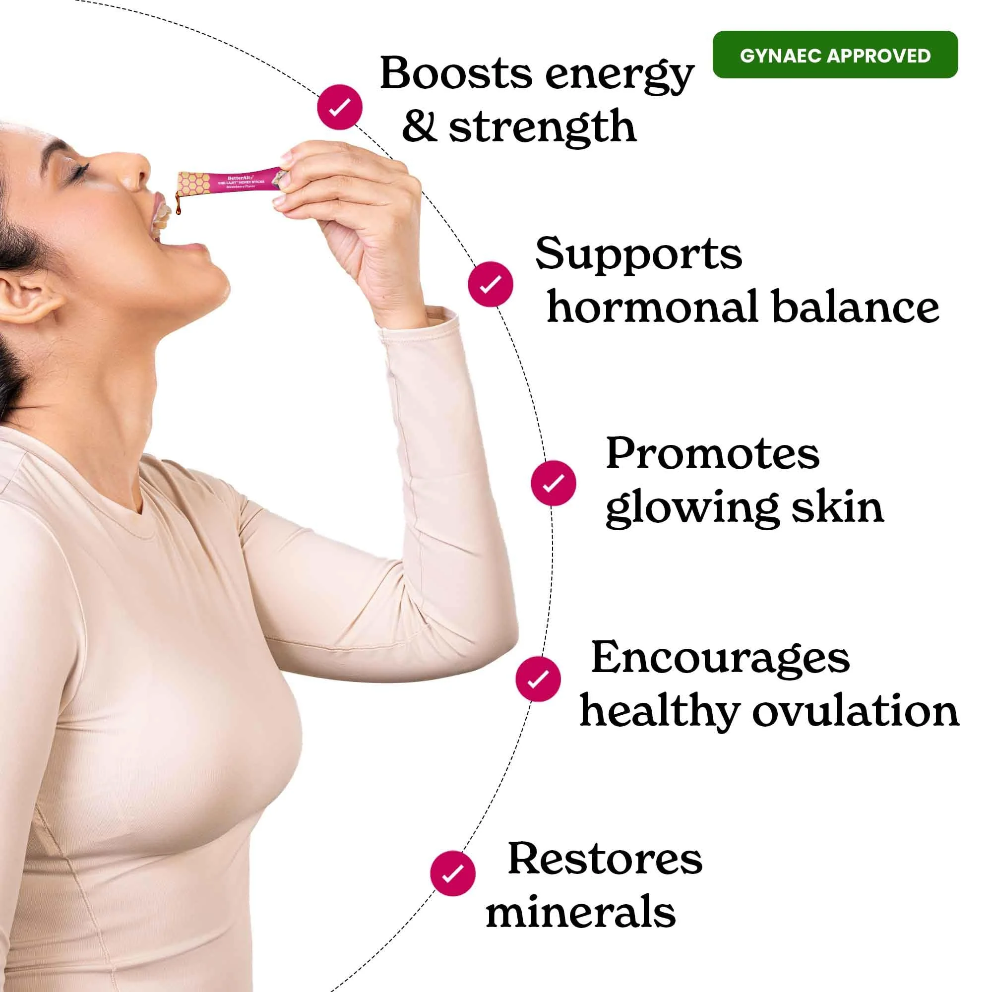 BetterAlt SHE-Lajit Strawberry Honeysticks|Shilajit for Women with Shatavari & Saffron for hormonal Balance & Energy Boost|Tasty Shilajit Honeysticks with Goodness of Pure Himalayan Shilajit|30 Sticks - Image 7
