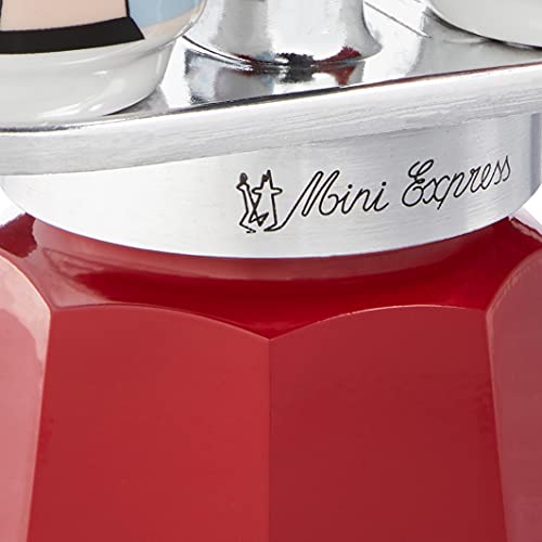 Bialetti - Mini Express Magritte: Moka Set includes Coffee Maker 2-Cup (2.8 Oz) + 2 shot glasses, Red, Aluminium - Image 4