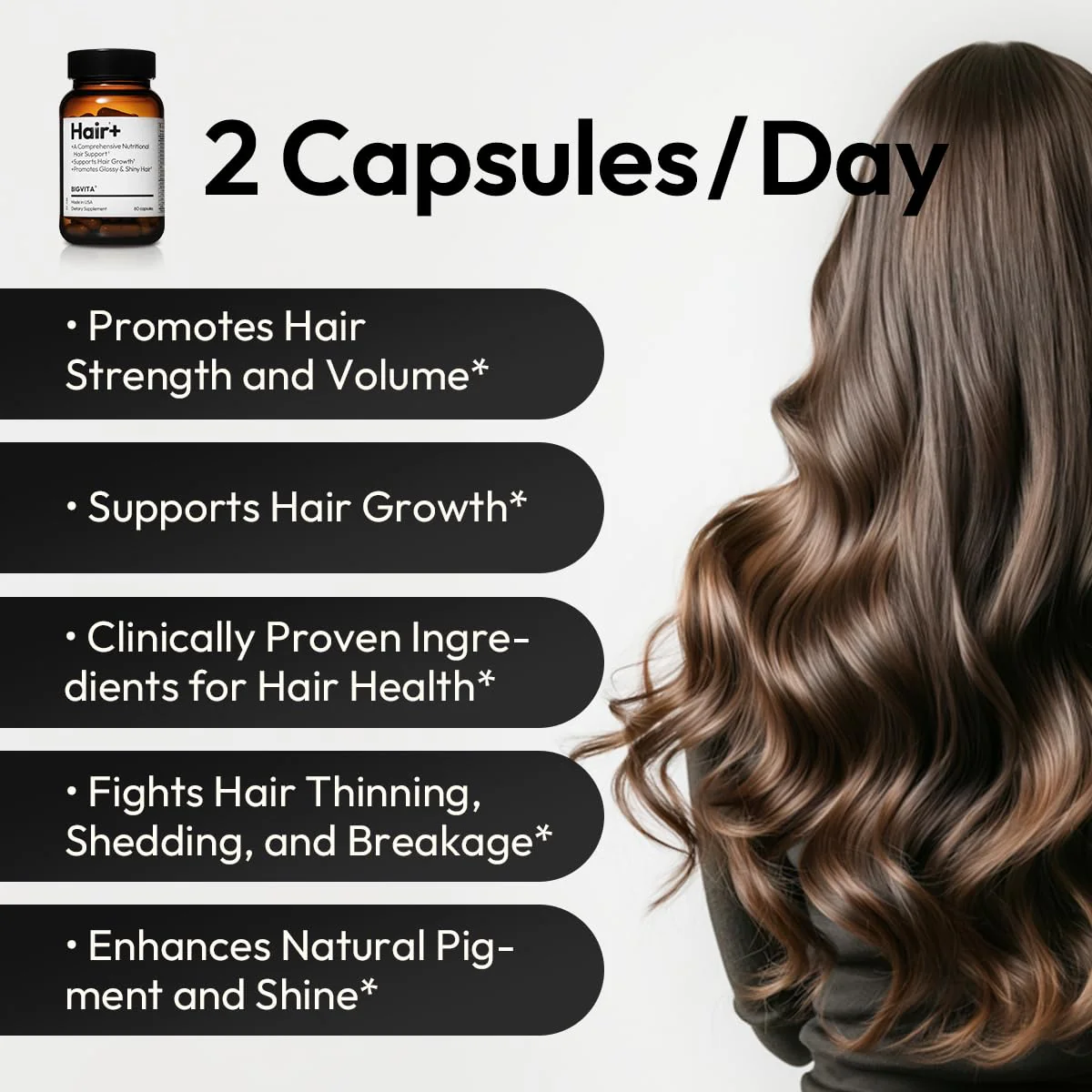 BIGVITA Hair Growth Supplement – Fast Hair Regrowth for Thicker, Fuller Hair | AnaGain™ Nu, Biotin, Black Sesame Extract | Hair Loss Support for Women & Men | Vegan, Gluten-Free – 1 Month Supply - Image 4