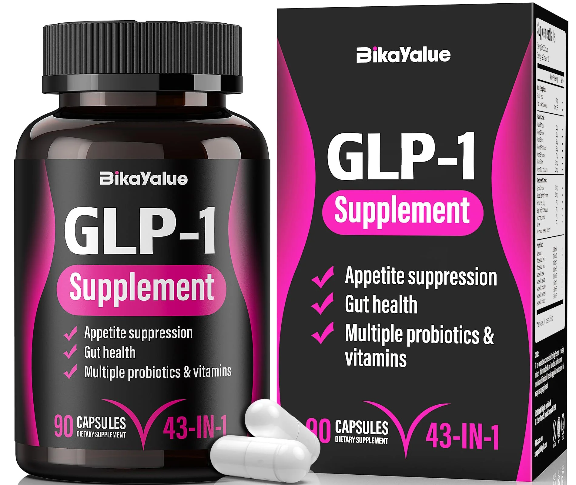 BIKAYALUE GLP-1 Alternative Supplement, with Akkermansia Probiotics 30 Billion, Hops, Green Tea Extract – Metabolism & Gut Health, Digestive Wellness Support - 90 Capsules (30 Servings)