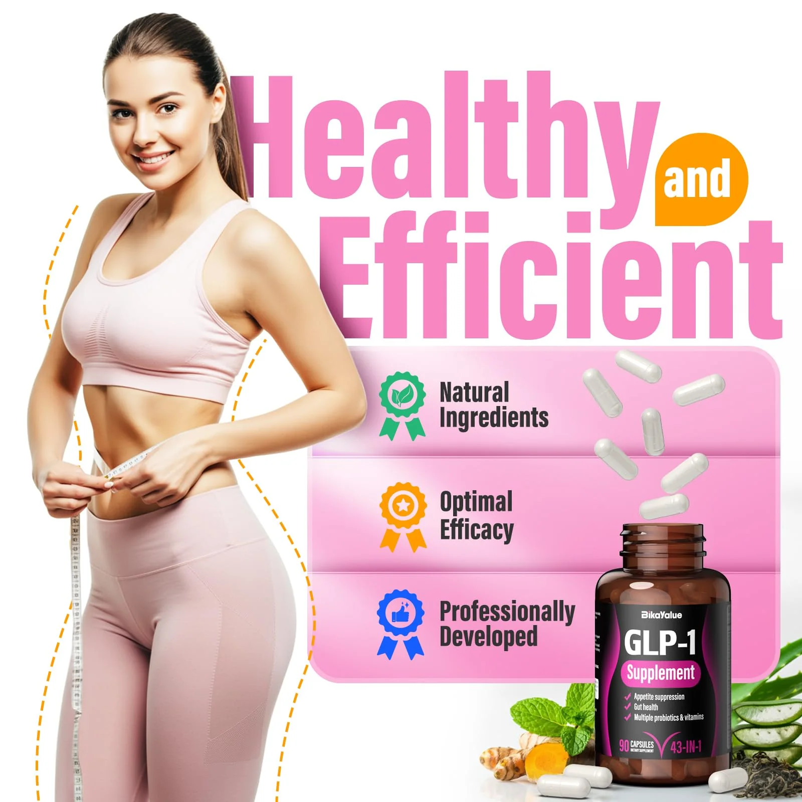 BIKAYALUE GLP-1 Alternative Supplement, with Akkermansia Probiotics 30 Billion, Hops, Green Tea Extract – Metabolism & Gut Health, Digestive Wellness Support - 90 Capsules (30 Servings) - Image 3