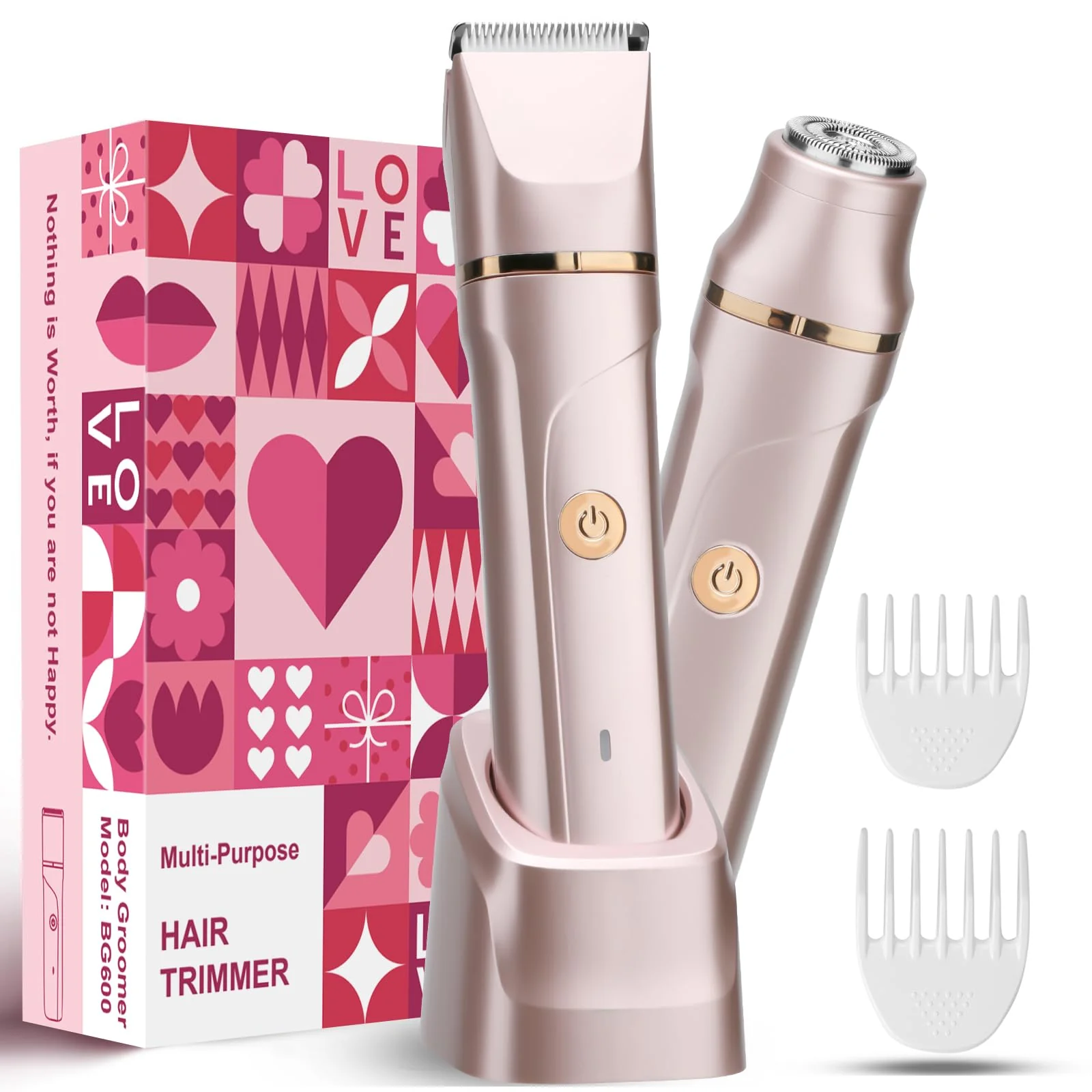 Bikini Trimmer for Women 2-in-1 – Rechargeable Electric Razors for Women, Painless Electric Shaver for Bikini, Underarm, Legs, Arms – IPX7 Waterproof, Compact Travel Design