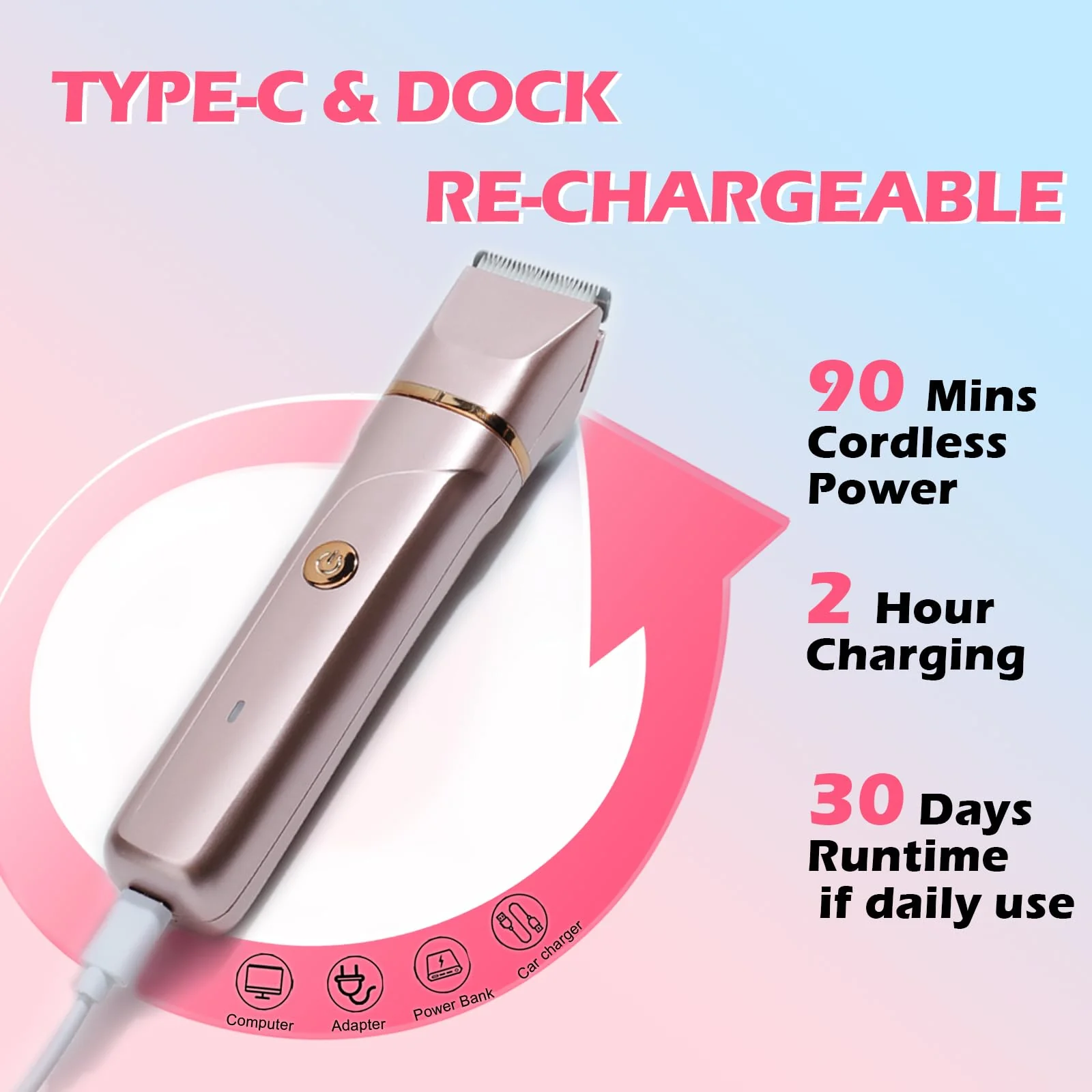 Bikini Trimmer for Women 2-in-1 – Rechargeable Electric Razors for Women, Painless Electric Shaver for Bikini, Underarm, Legs, Arms – IPX7 Waterproof, Compact Travel Design - Image 4