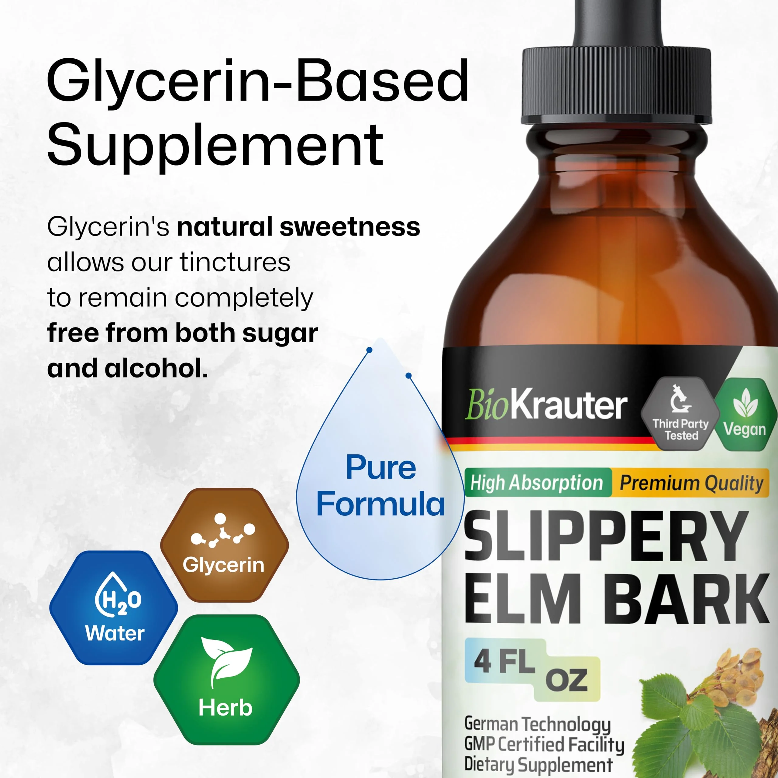 BIO KRAUTER Slippery Elm Bark Drops - Ulmus Rubra Slippery Elm for Women and Men - Respiratory & Digestive Support - Vegan, Alcohol & Sugar Free Extract - 4 Fl.Oz. - Image 4