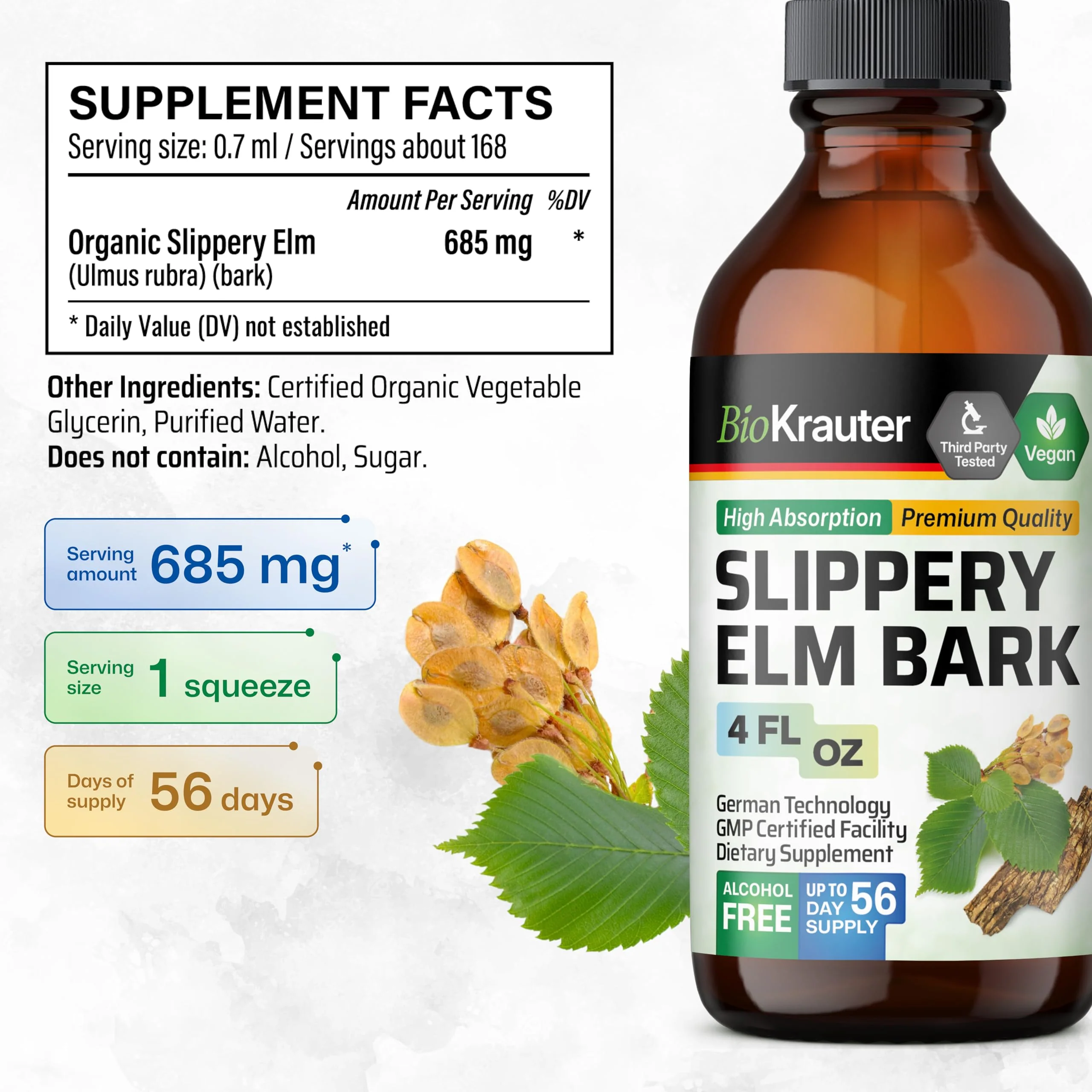 BIO KRAUTER Slippery Elm Bark Drops - Ulmus Rubra Slippery Elm for Women and Men - Respiratory & Digestive Support - Vegan, Alcohol & Sugar Free Extract - 4 Fl.Oz. - Image 8